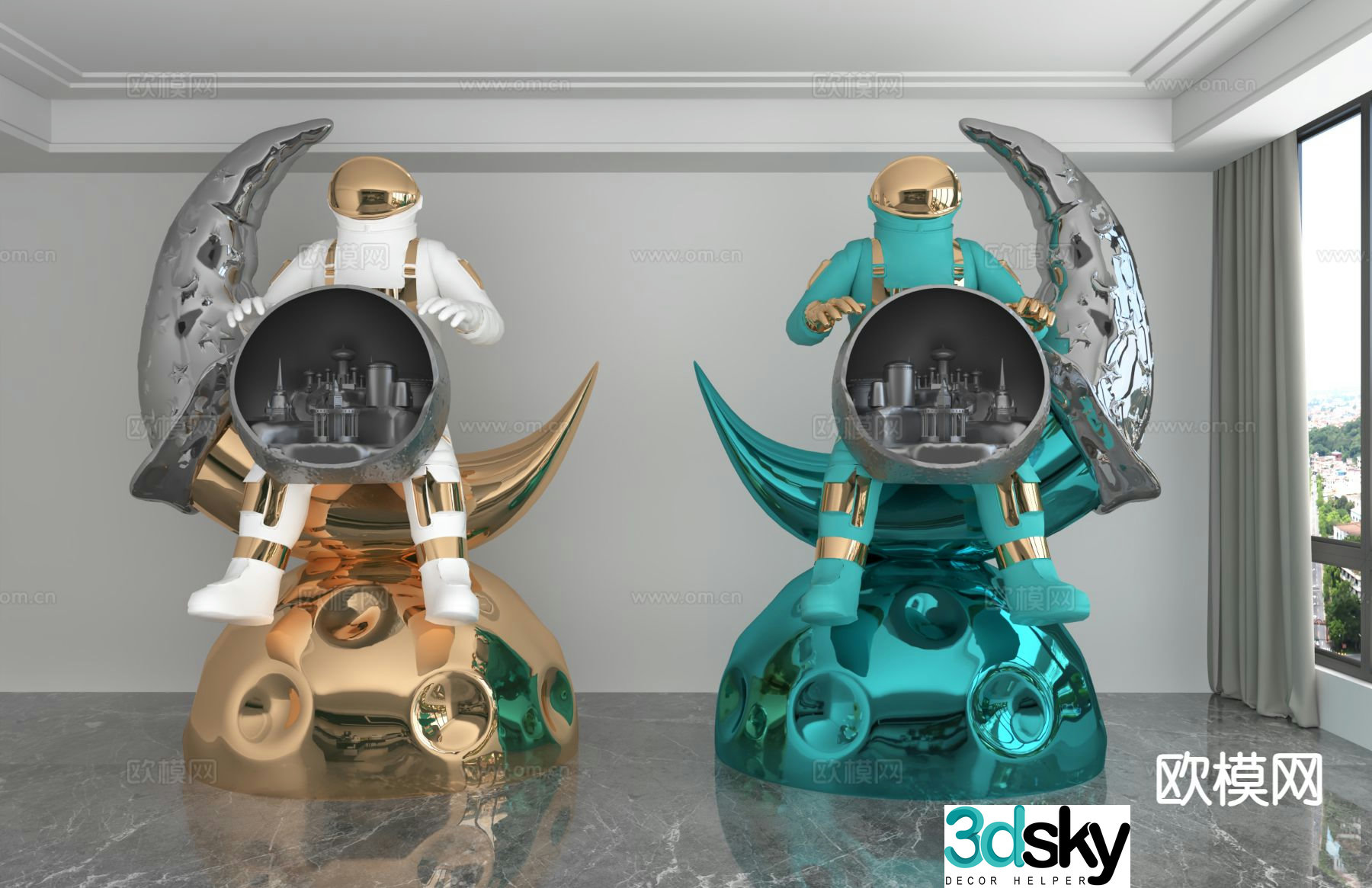 Modern laser astronaut trendy ornaments 3D model