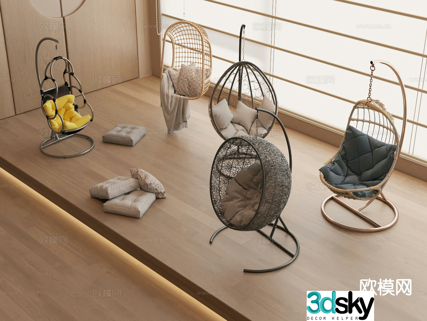 swing chair hanging chair wicker chair 3d model