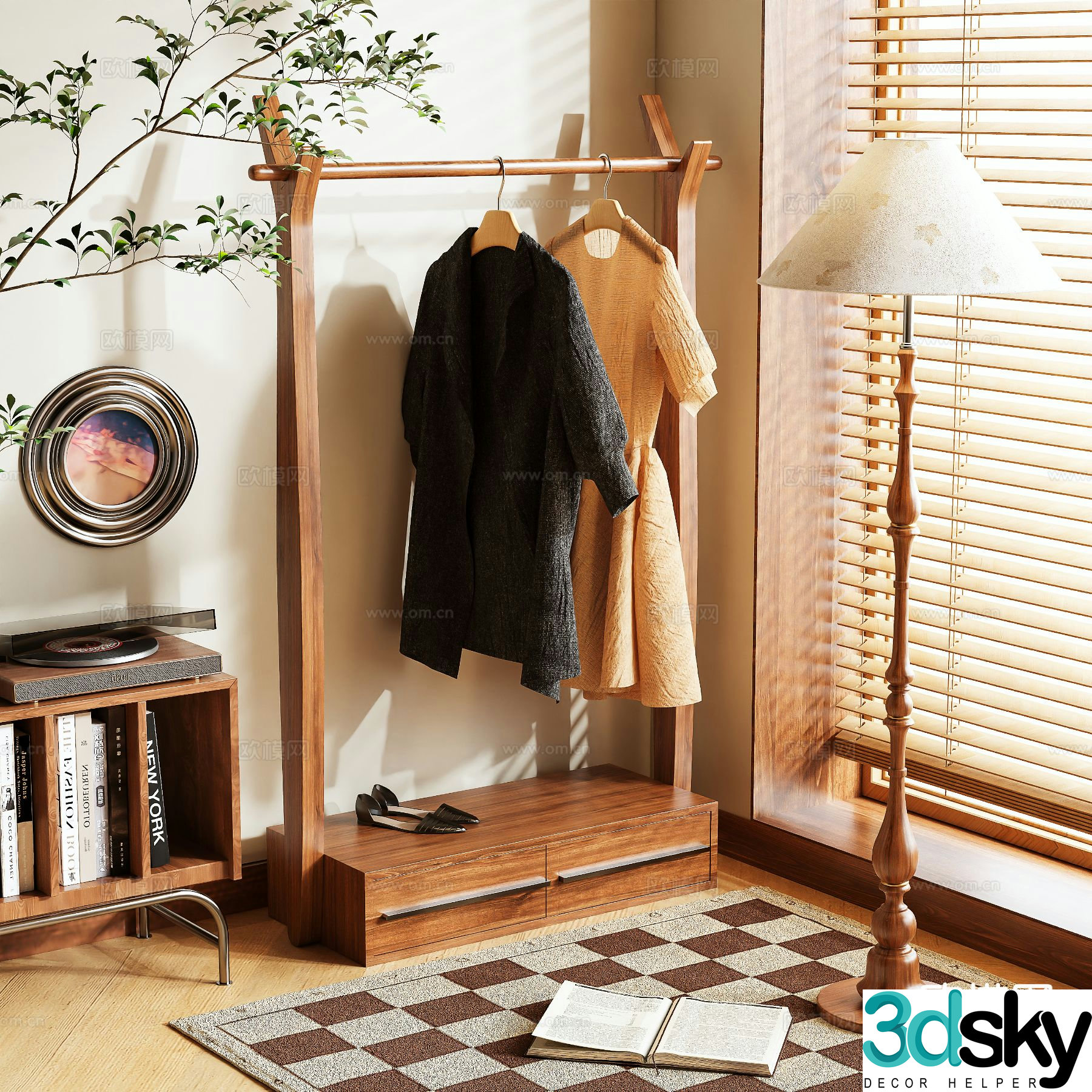 Medieval style clothes rack coat rack floor-standing clothes rack 3D model