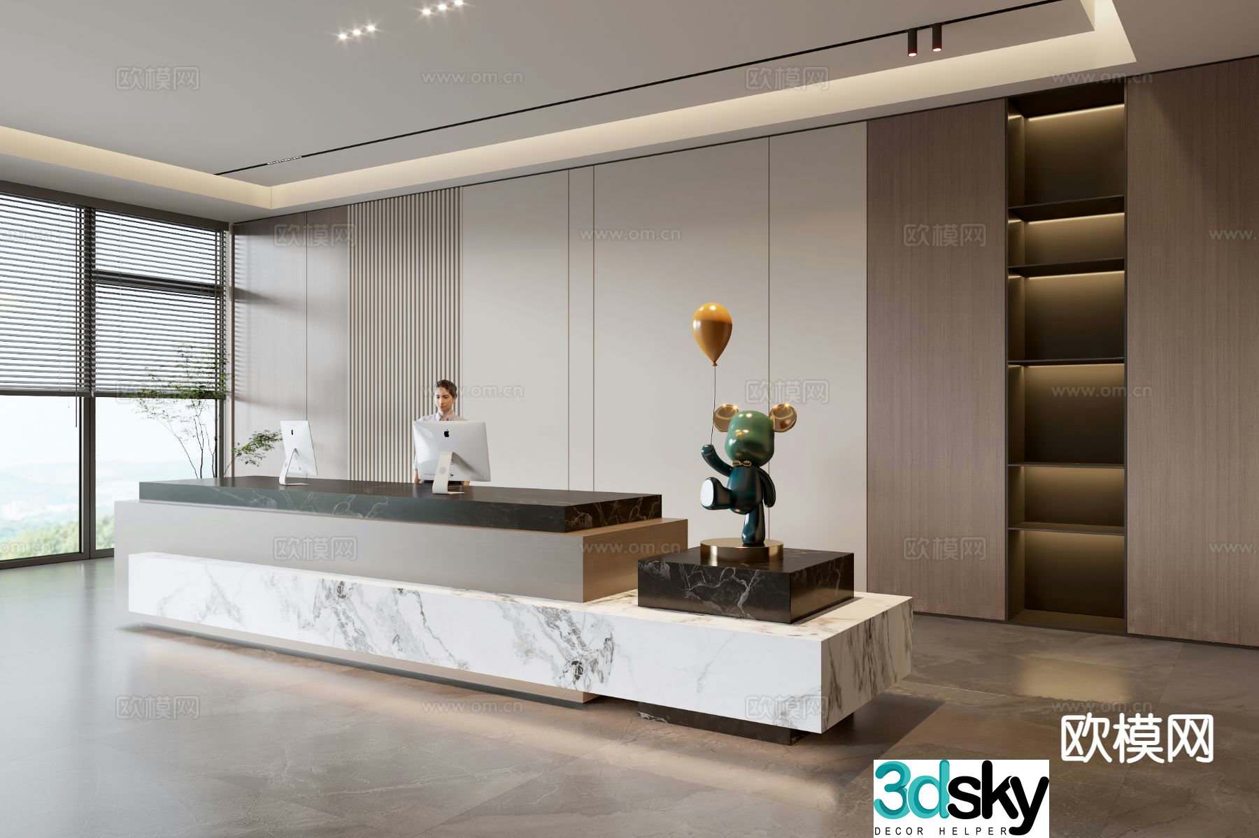 Modern company front desk reception desk corporate wall 3d model