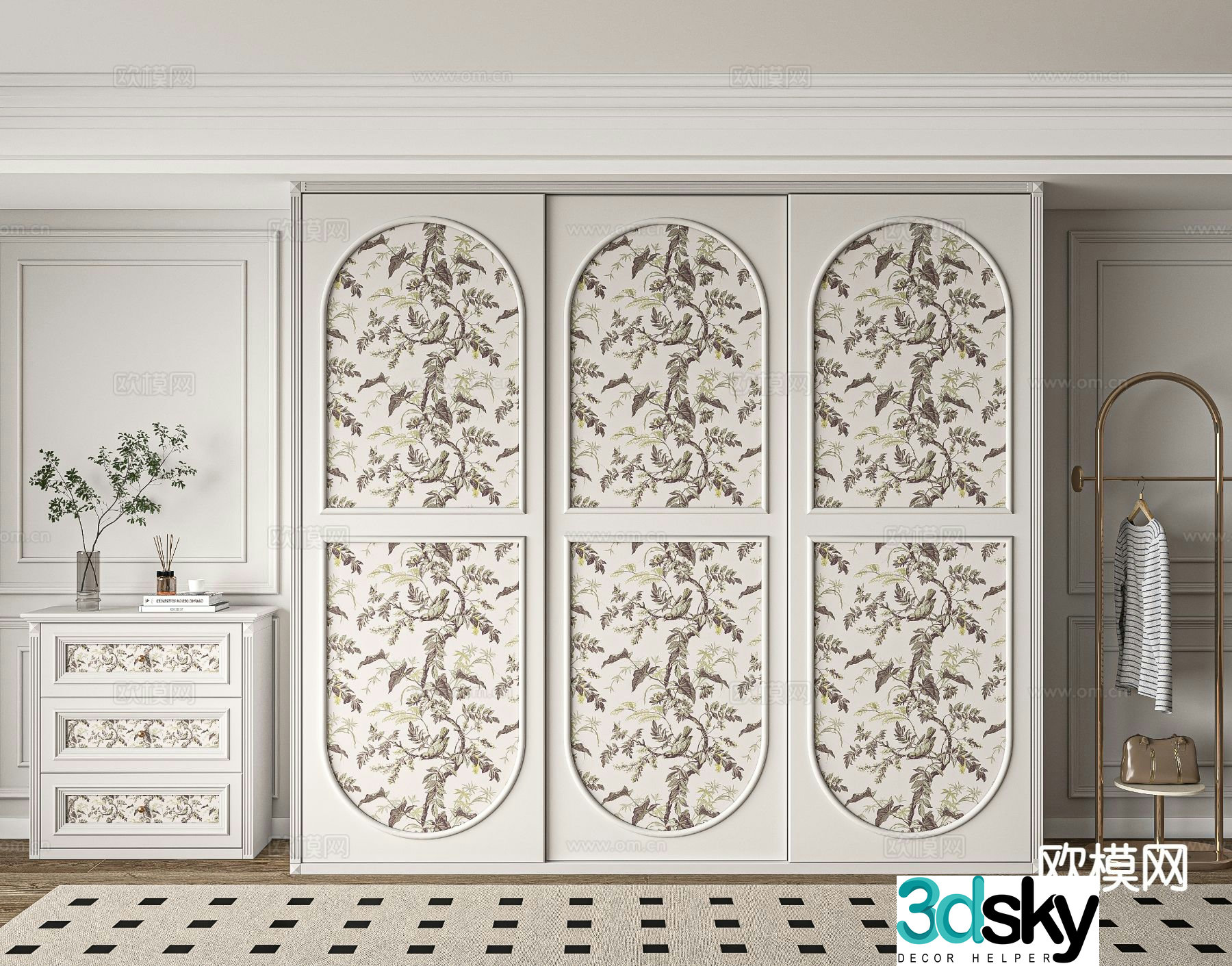 French sliding door wardrobe chest 3d model