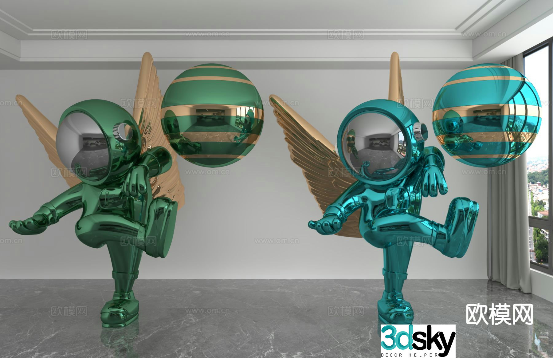Modern laser astronaut trendy ornaments 3D model