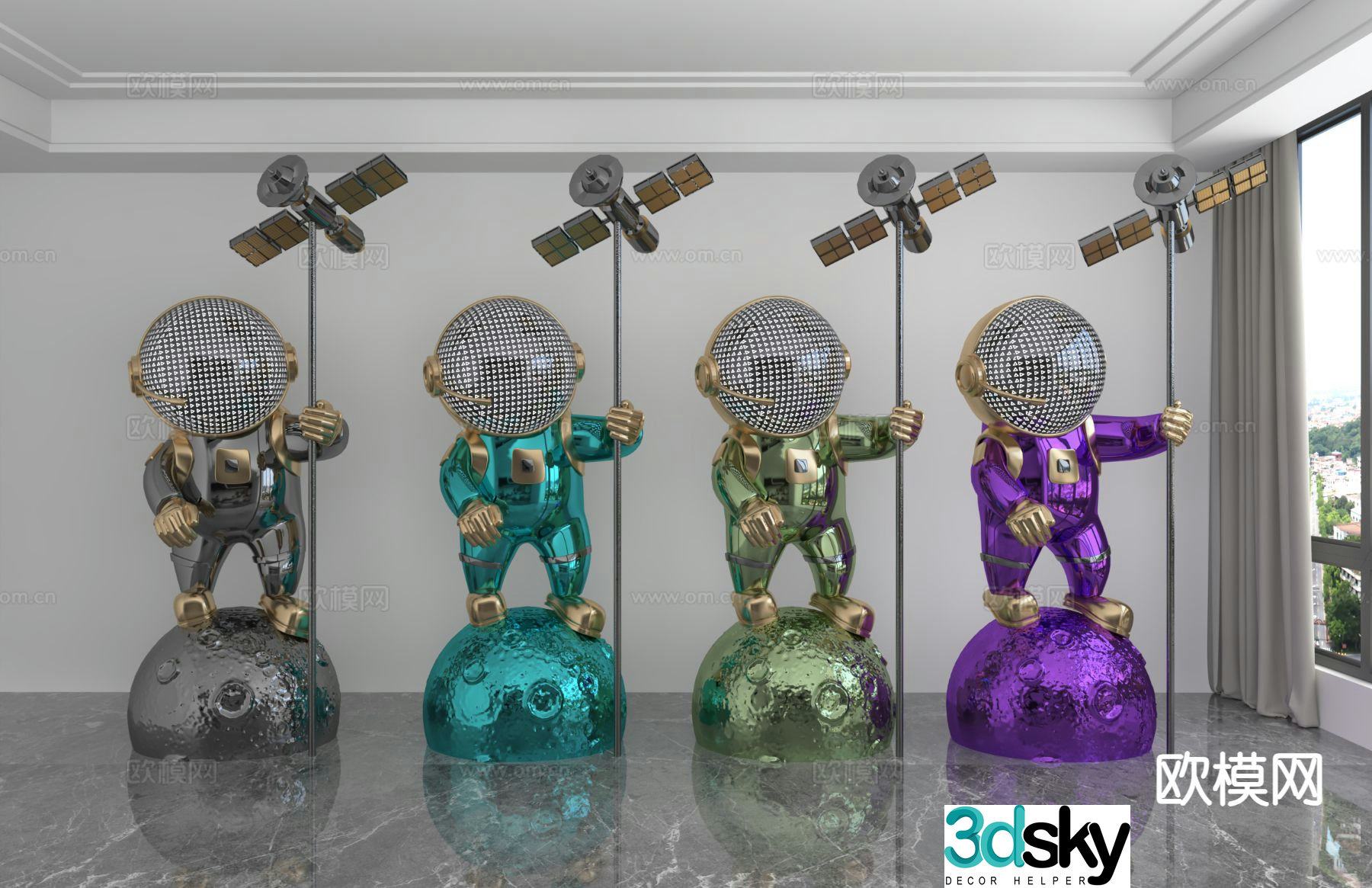 Color laser astronaut trendy ornament 3D model