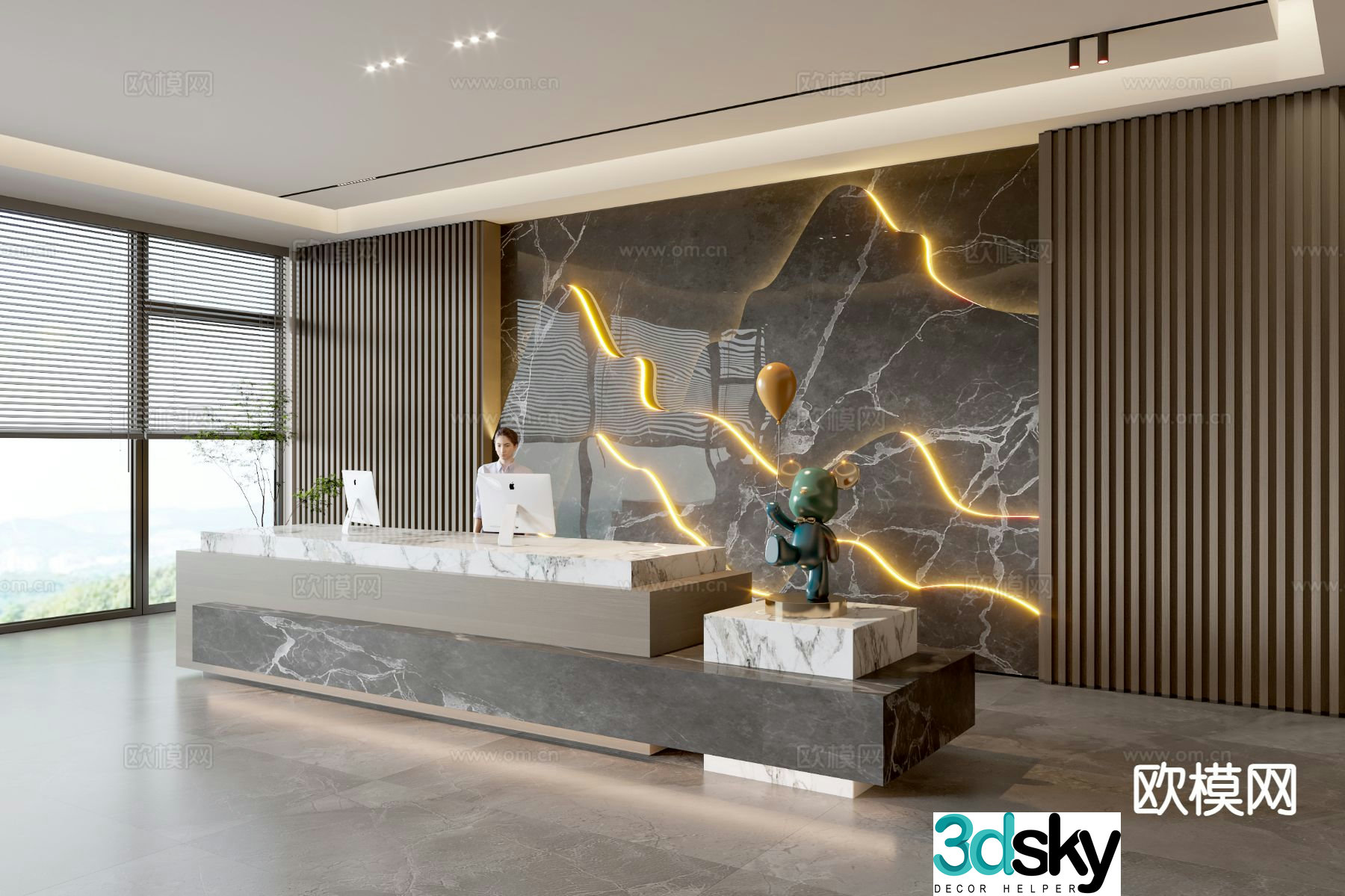 Modern company front desk reception desk corporate wall 3d model