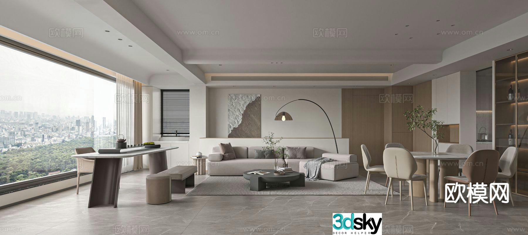 Modern large flat floor living room 3D model