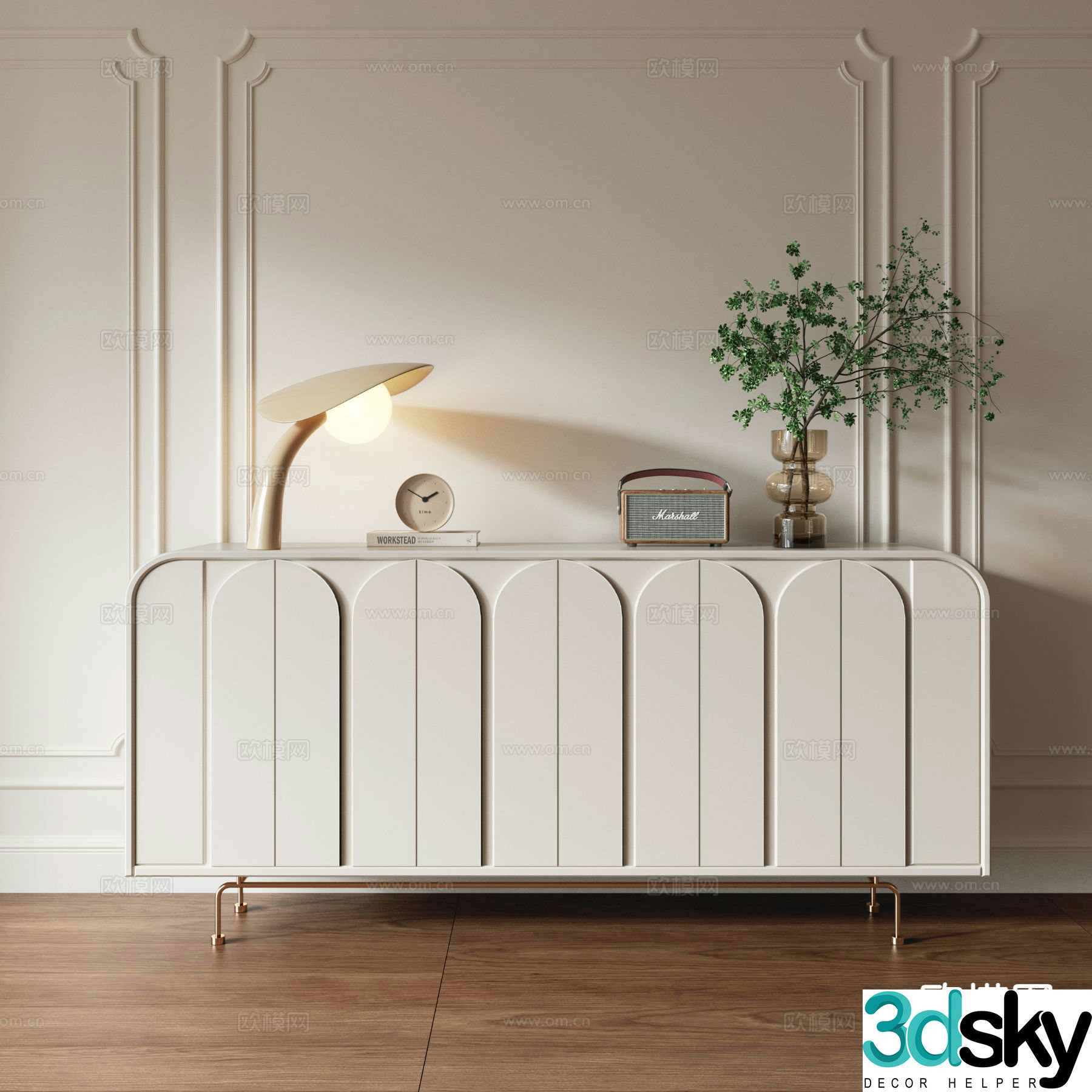 Cream style side cabinet entrance cabinet 3D model