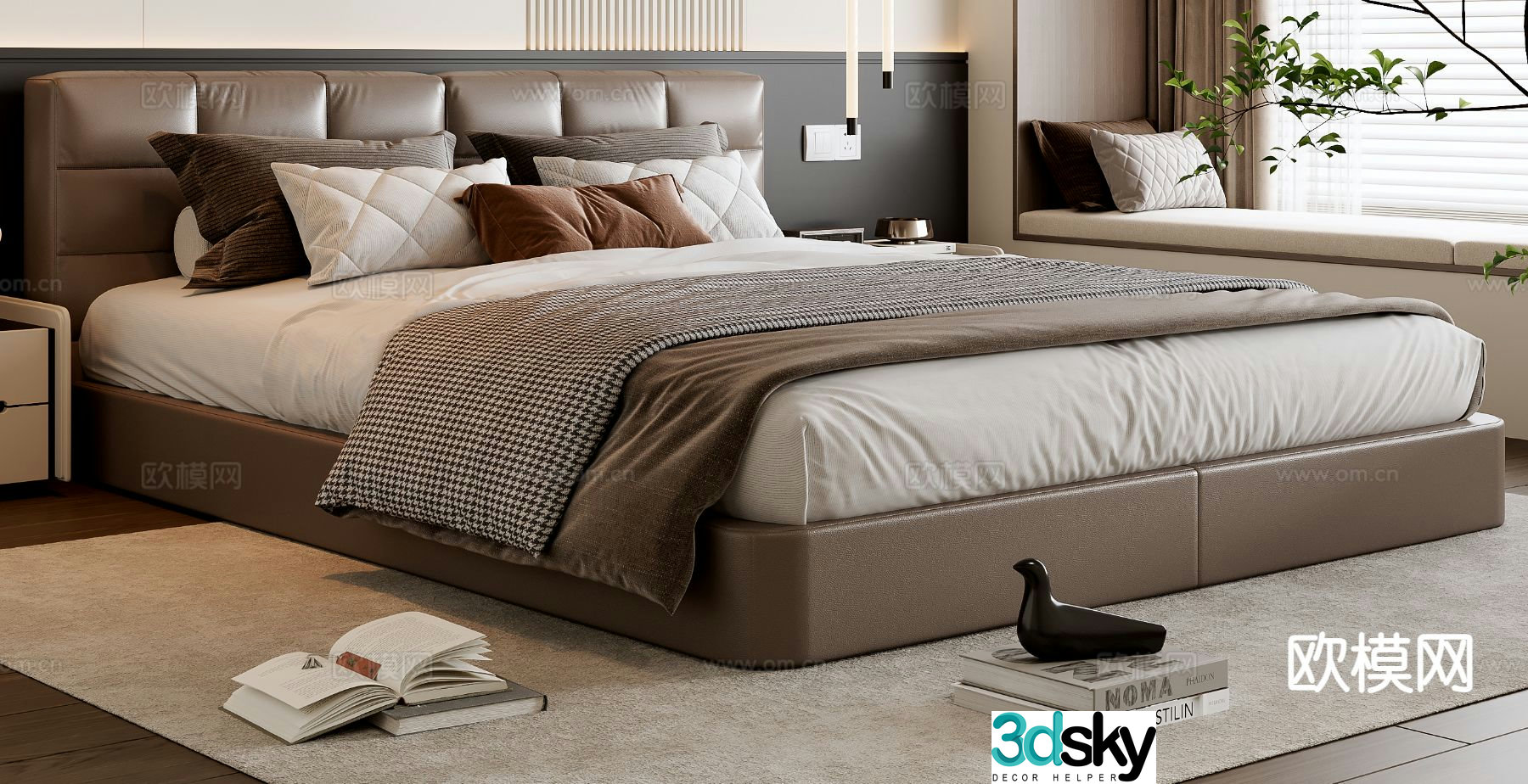 Italian double bed 3d model