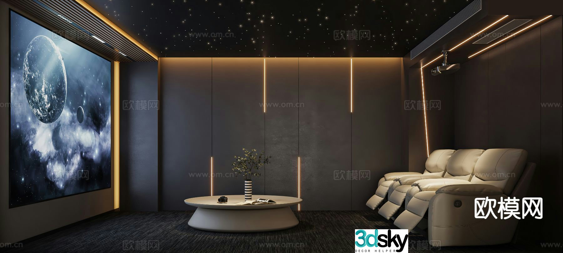 Modern audio-visual room home theater private theater 3d model
