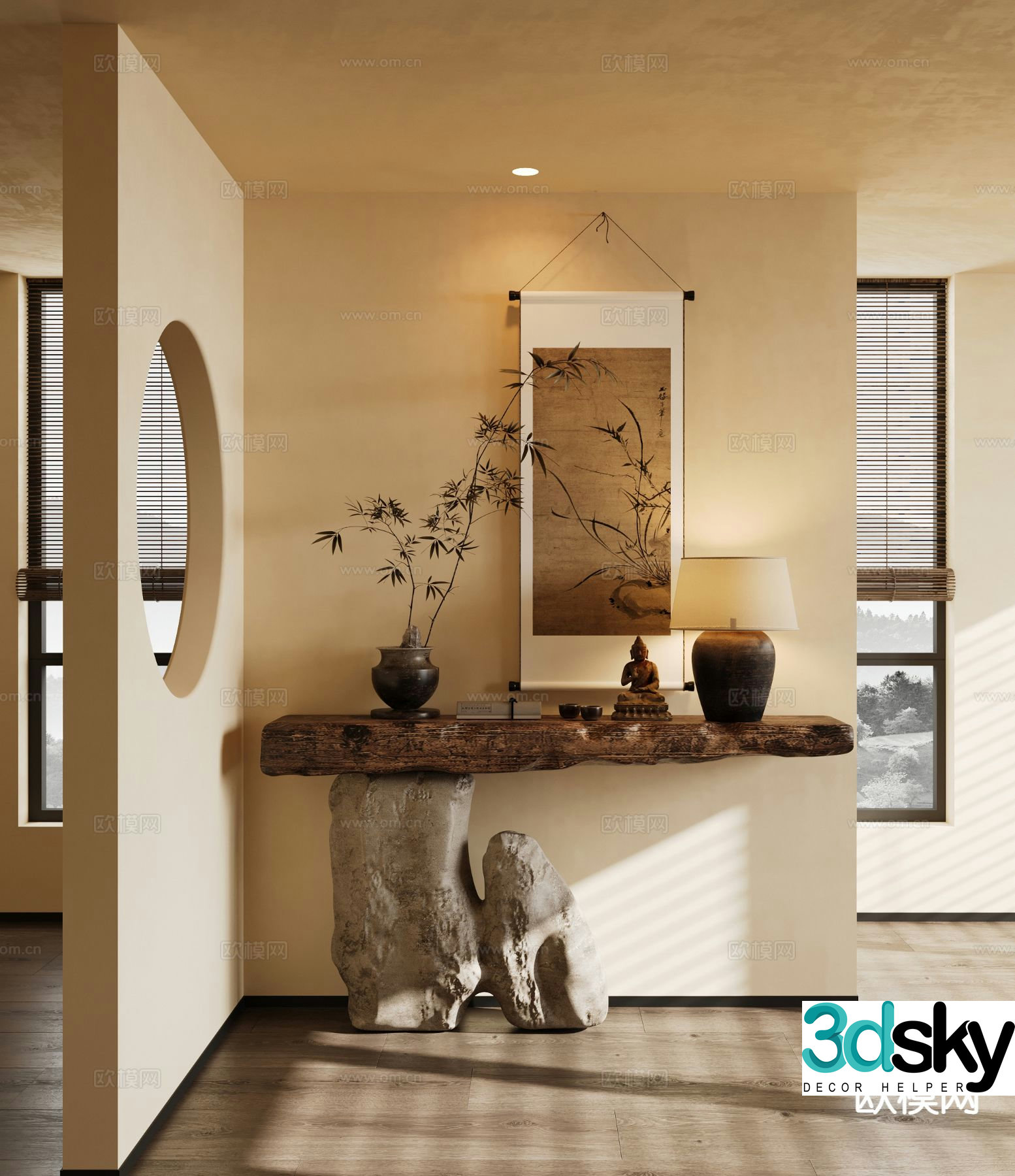 New Chinese style entrance desk stone end view desk 3D model