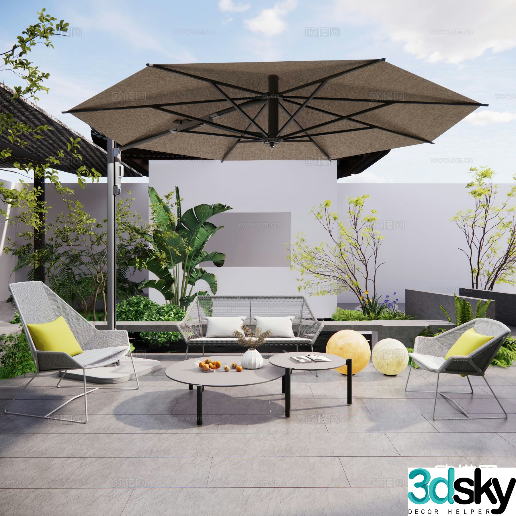 Modern outdoor tables and chairs camping tables and chairs parasol 3D model