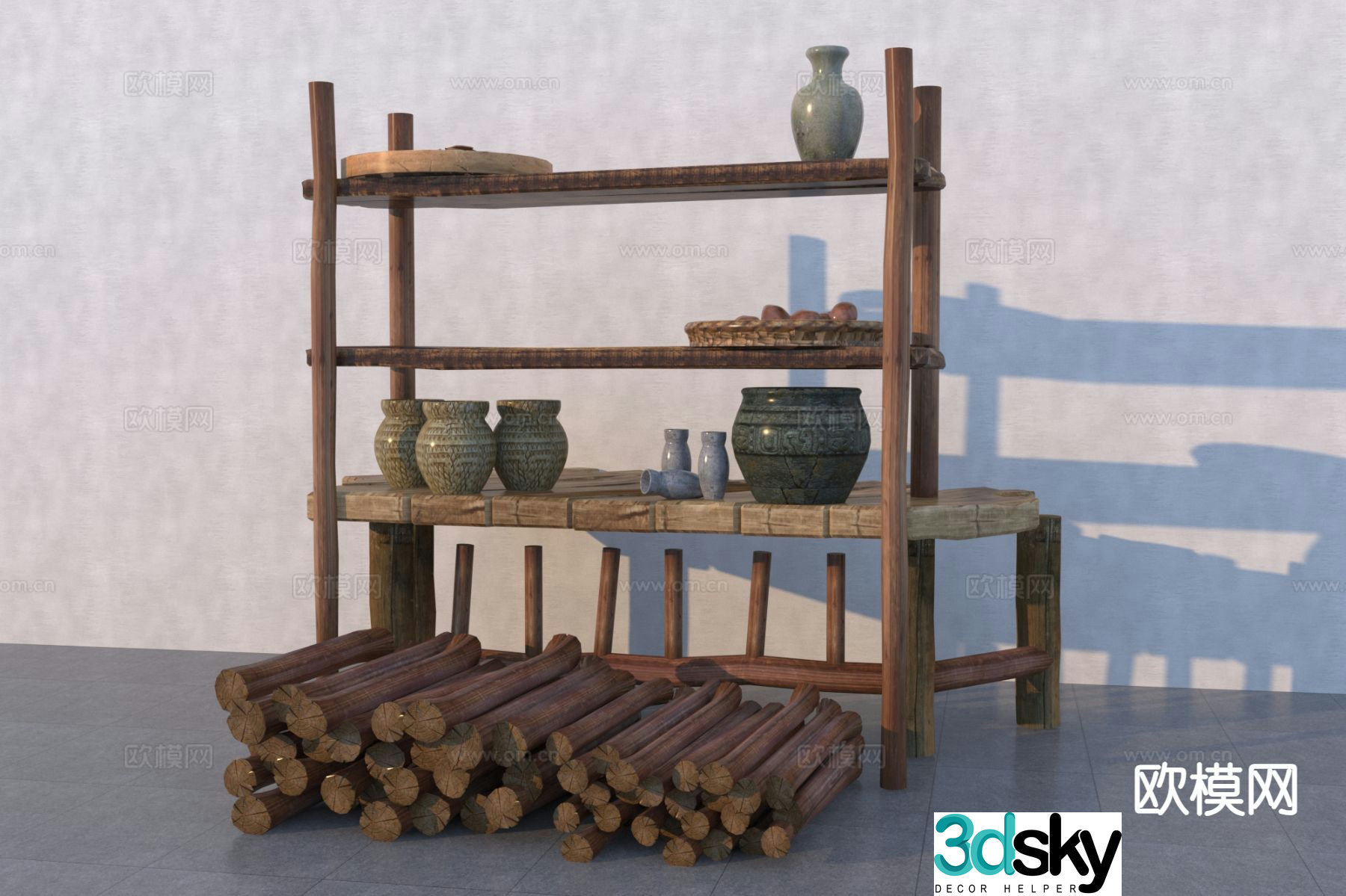 Chinese style decorative rack storage rack 3d model
