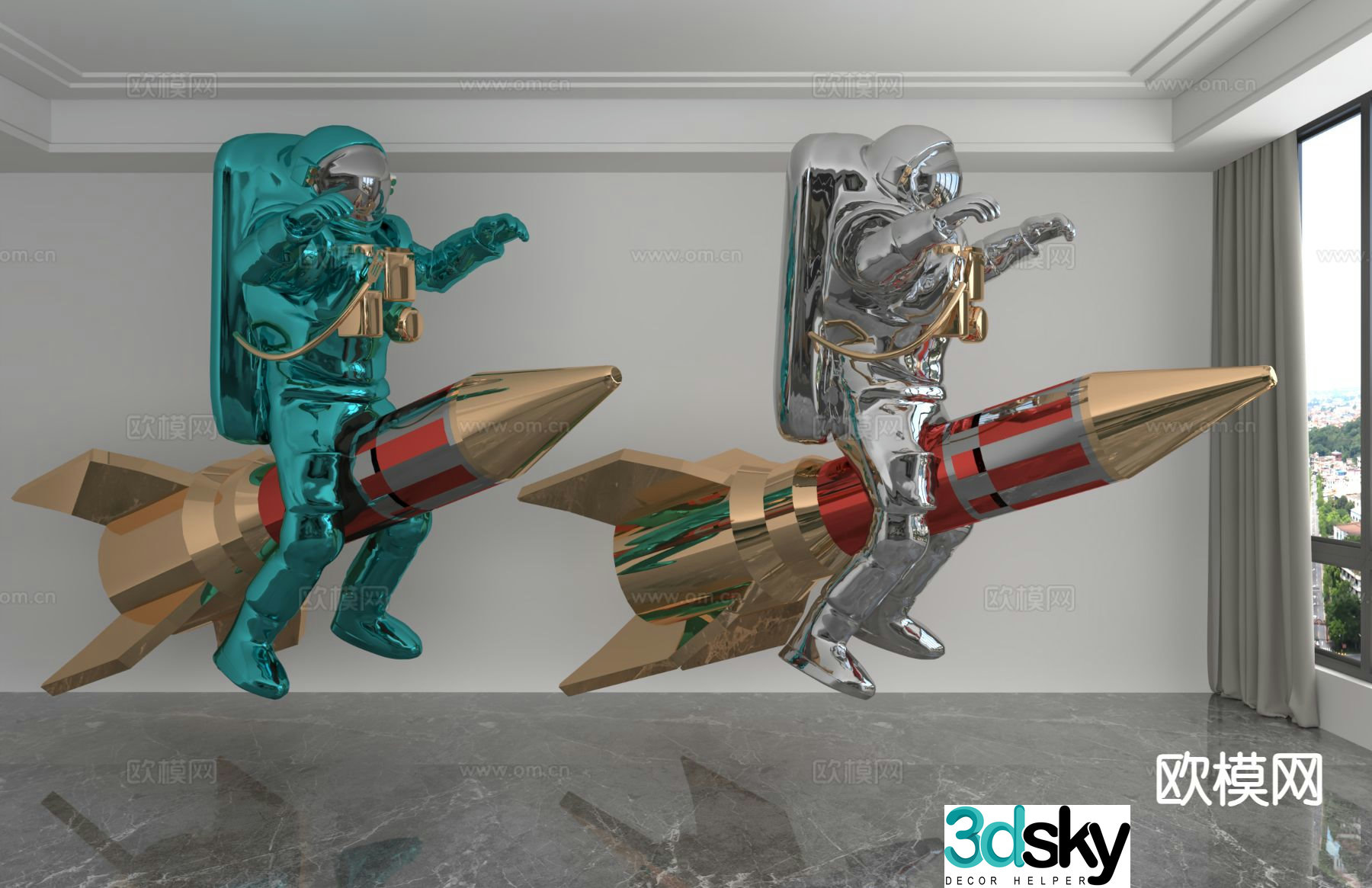 Laser astronaut rocket trendy ornaments 3d model