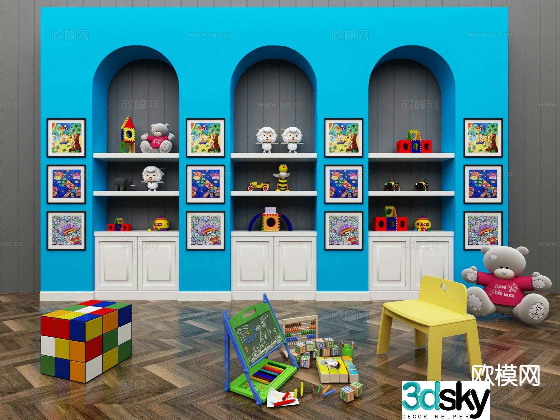 Kindergarten background wall toys doll 3d model