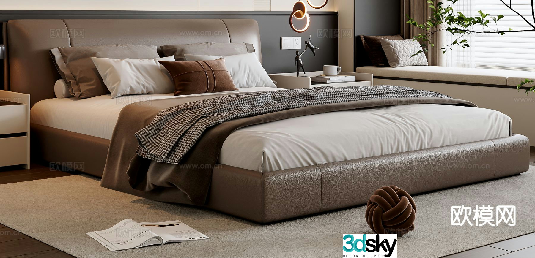 Italian minimalist double bed 3D model