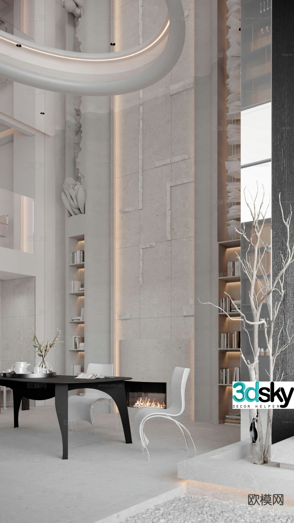 Mengye Hotel styling wall villa background wall 3D model
