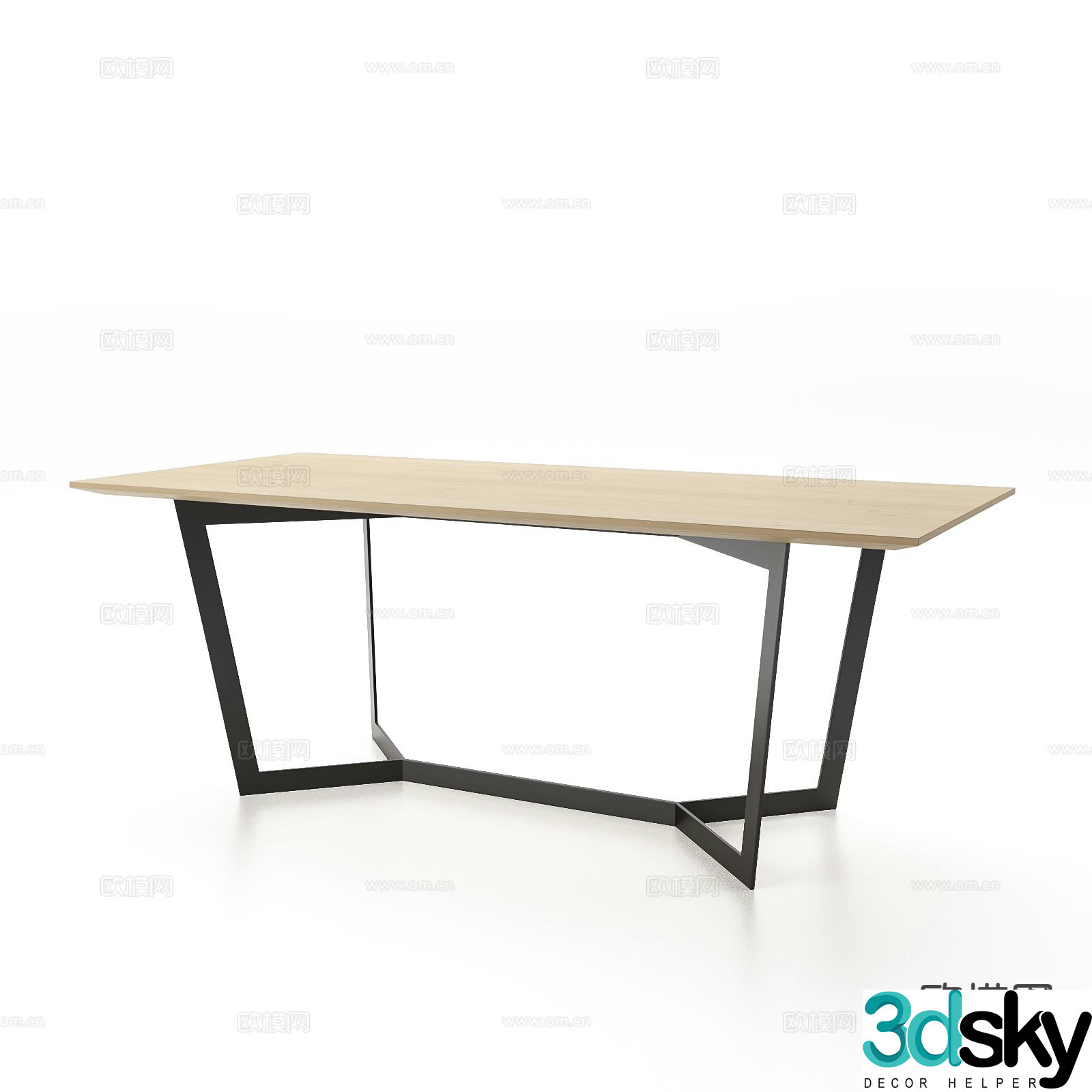 modern long table wooden table dining table 3d model