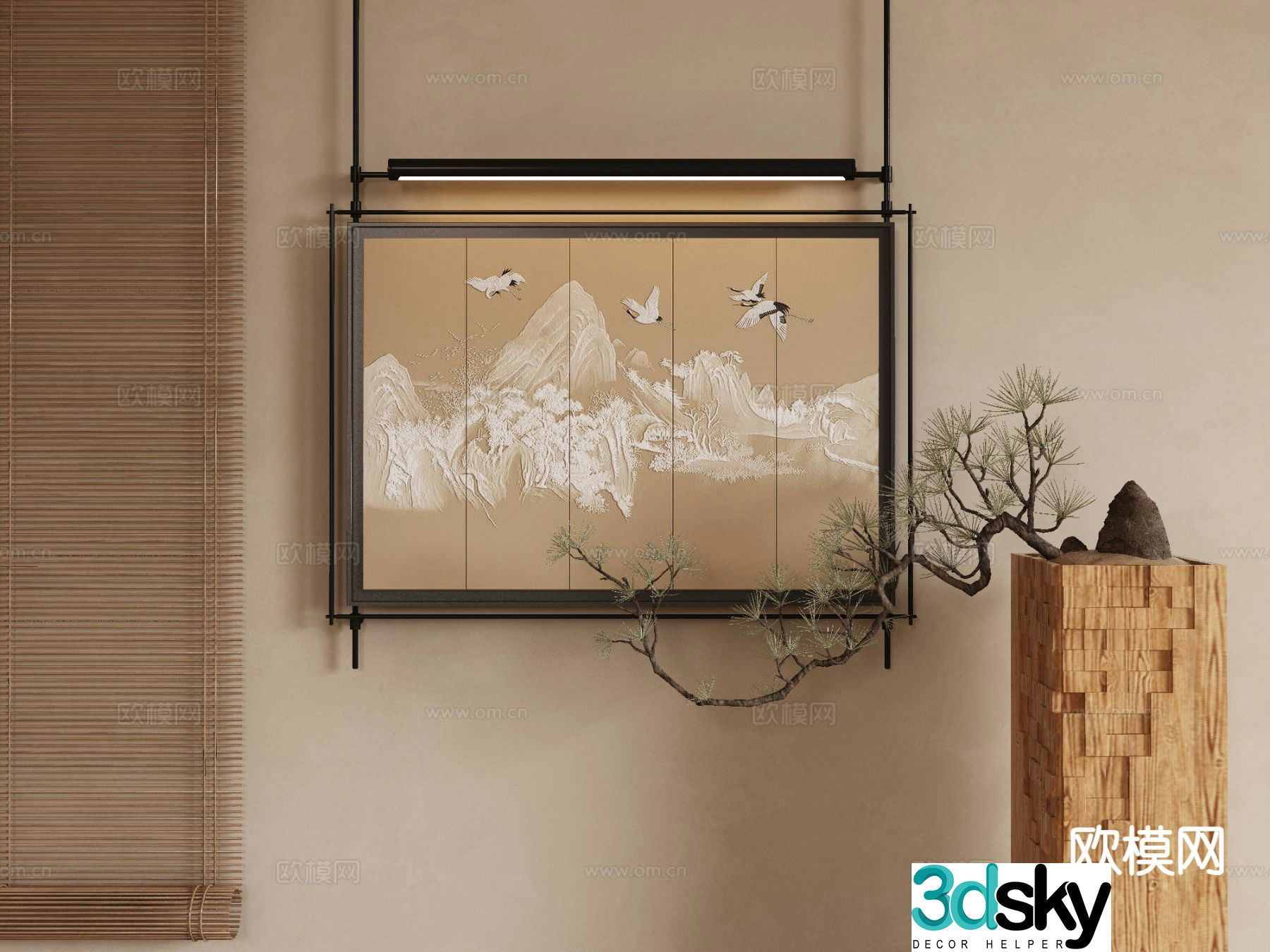 New Chinese style ink painting landscape painting decorative painting 3D model