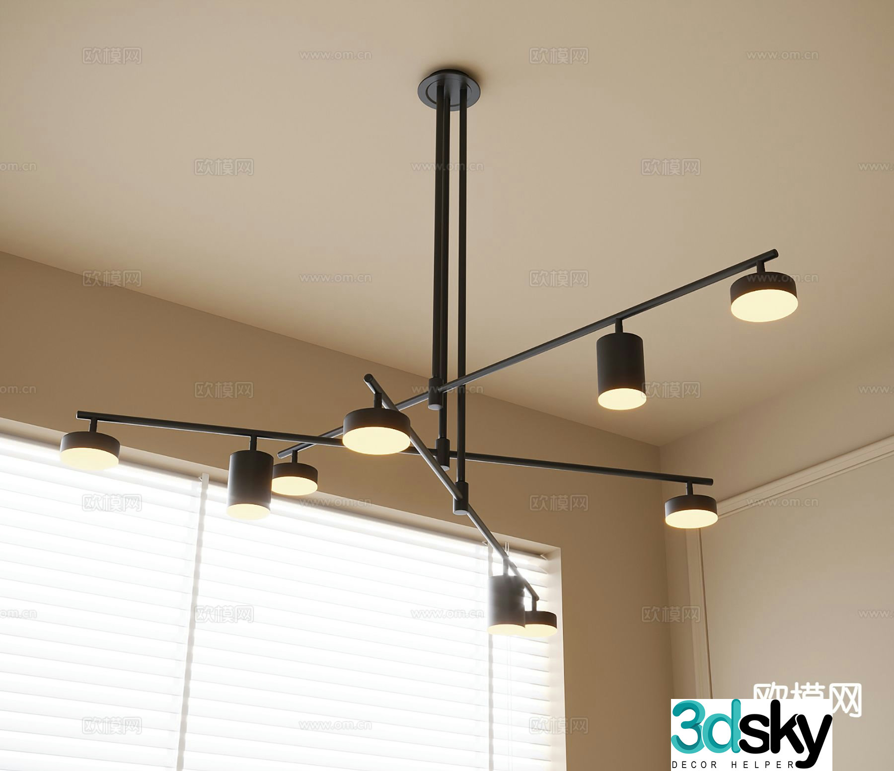 Modern multi-head chandelier 3d model