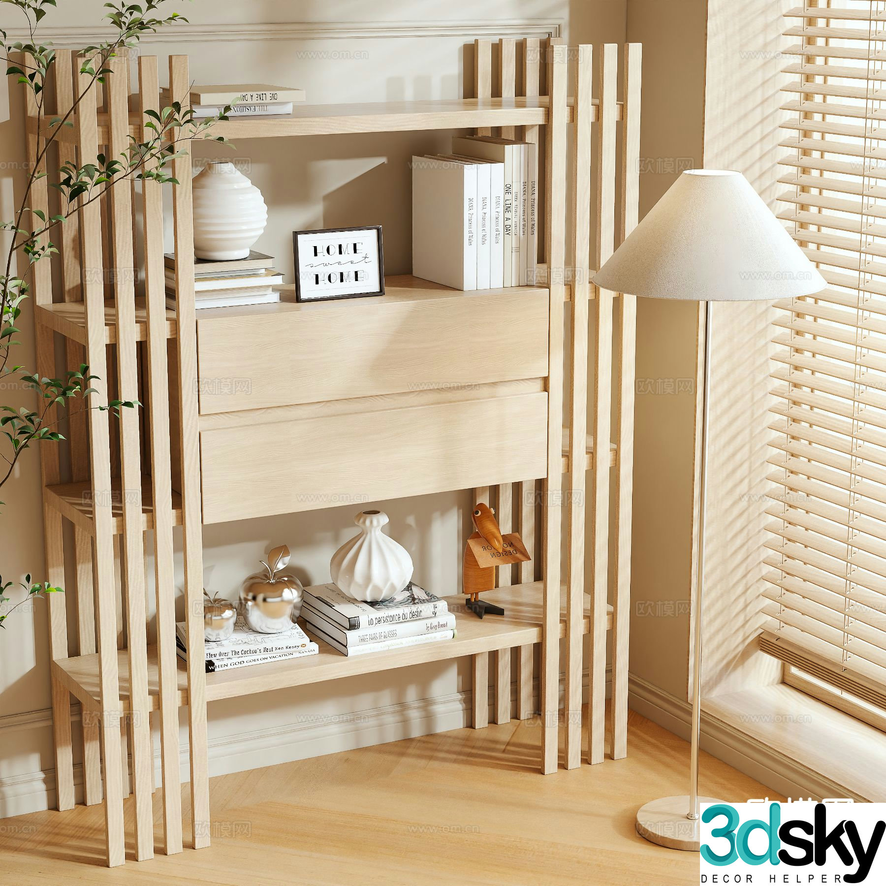 Log style bookshelf shelf 3d model