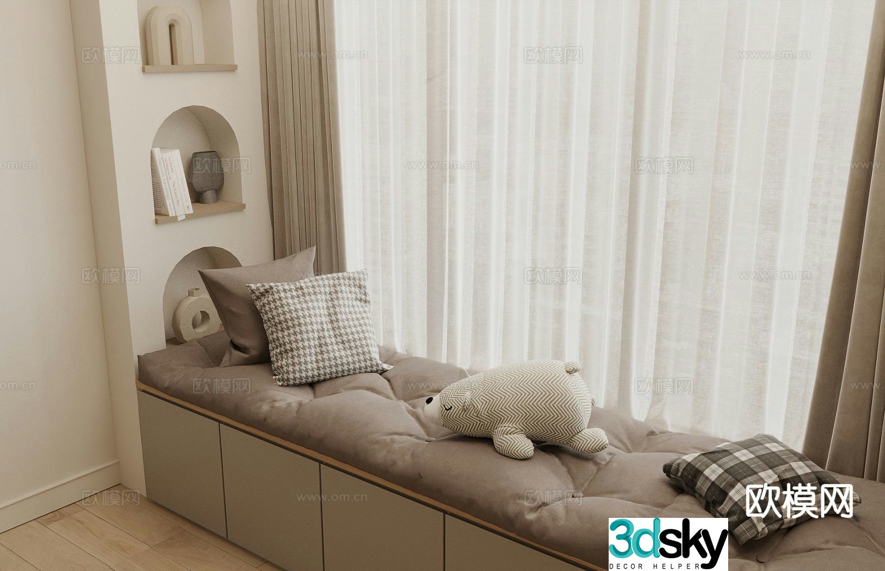 Cream style bay window cabinet bay window mat bay window sill 3D model