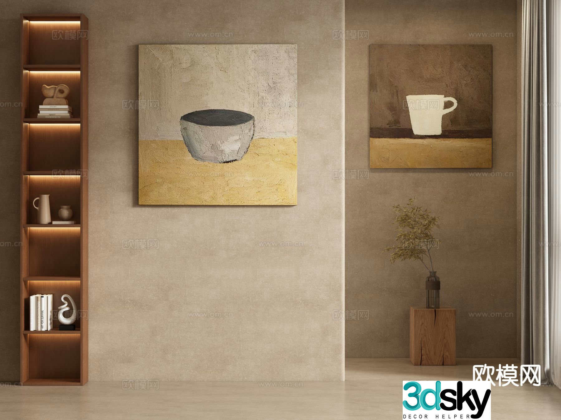 Wabi-sabi style decorative painting hanging painting oil painting 3D model