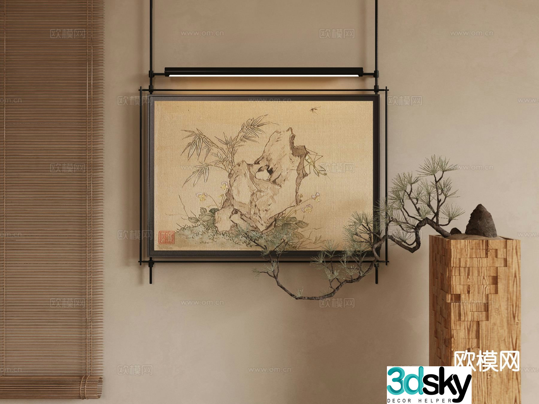 New Chinese style ink painting decorative painting 3D model