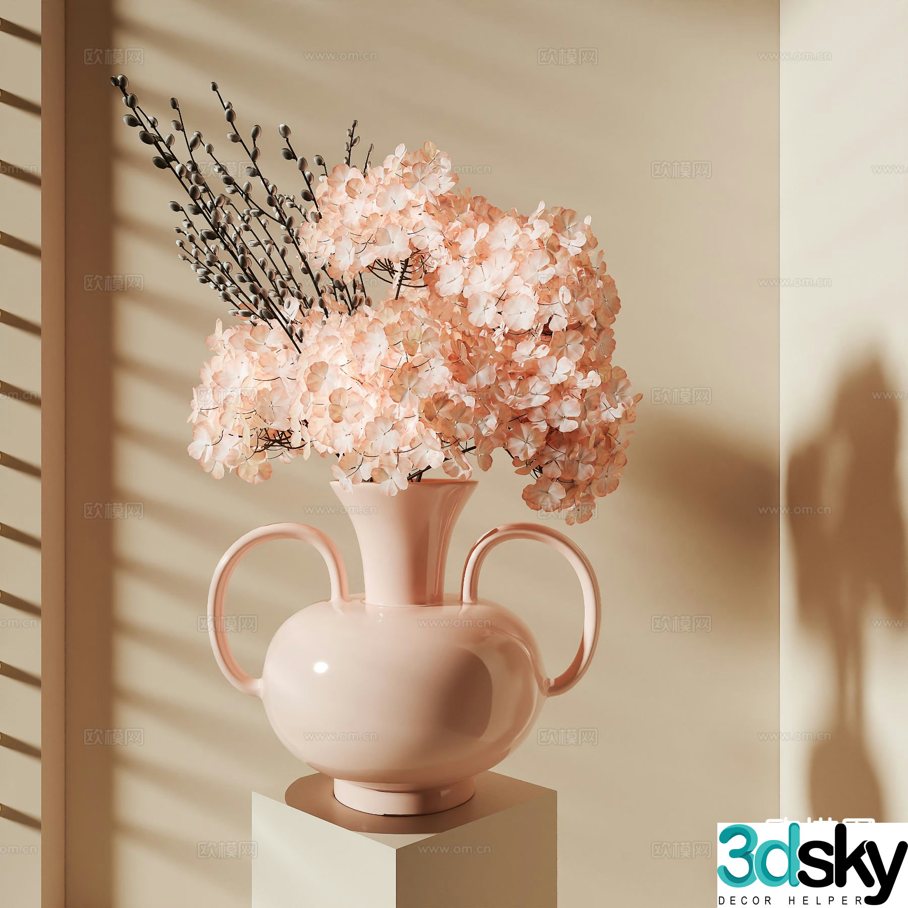 French flowers vase flower arrangement 3d model