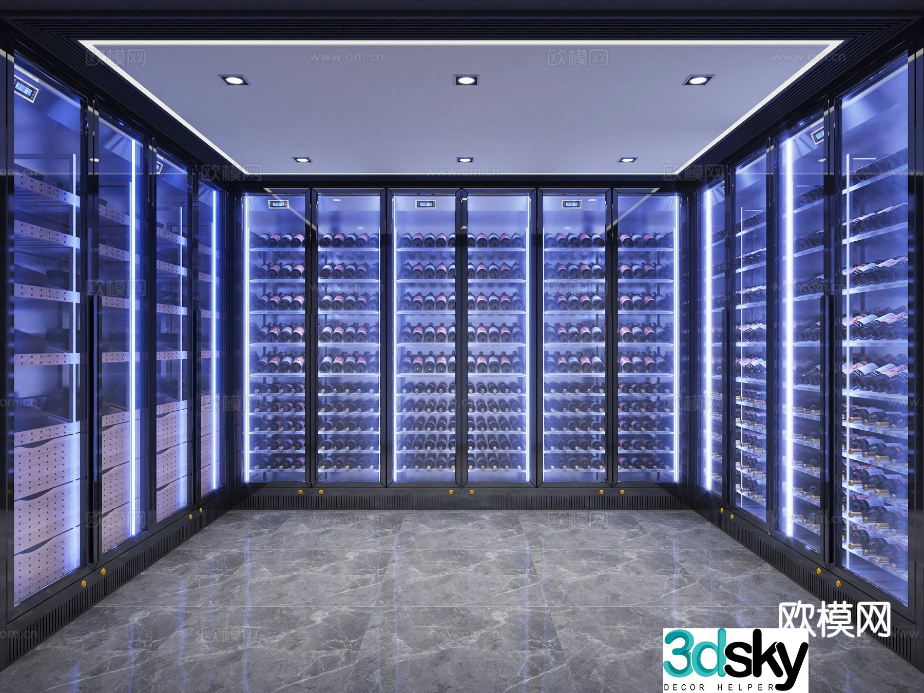 Modern red wine cellar cold room 3d model