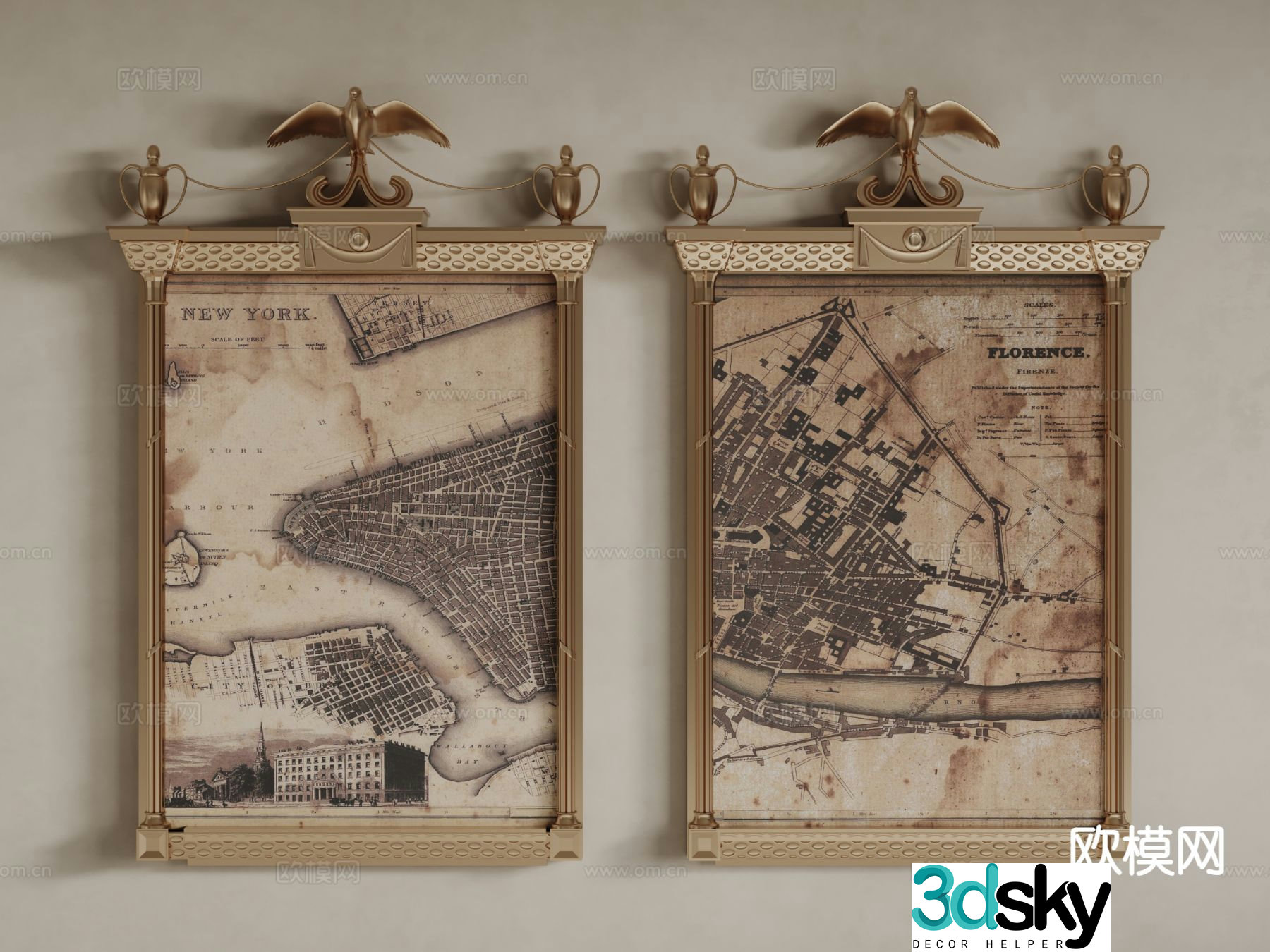 European decorative painting frame painting bedside painting map 3d model