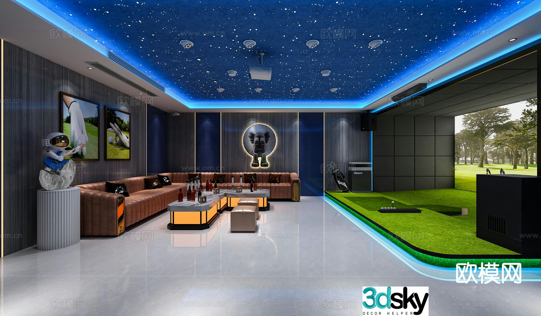 Modern golf room 3d model