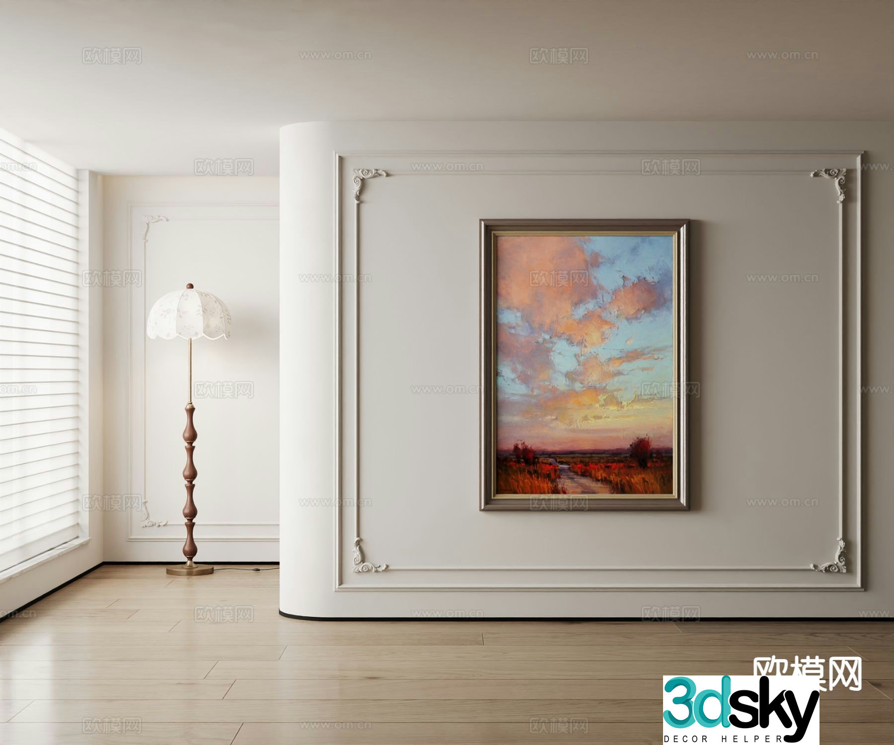 American decorative painting sunset oil painting 3d model
