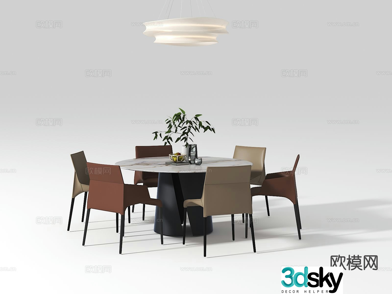 Round dining table and chairs 3d model