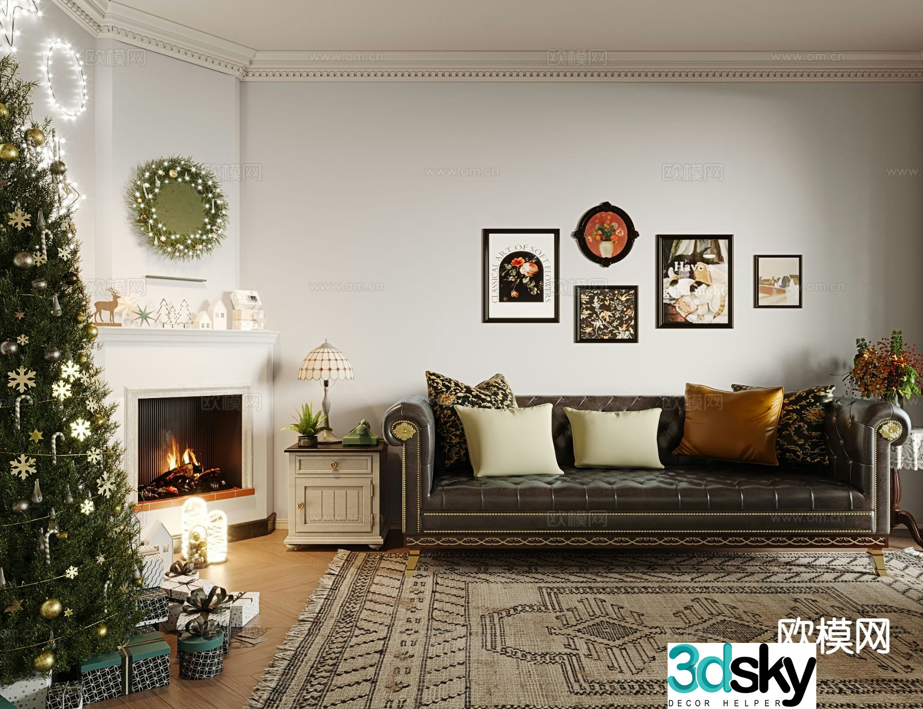 American living room Christmas theme living room 3D model