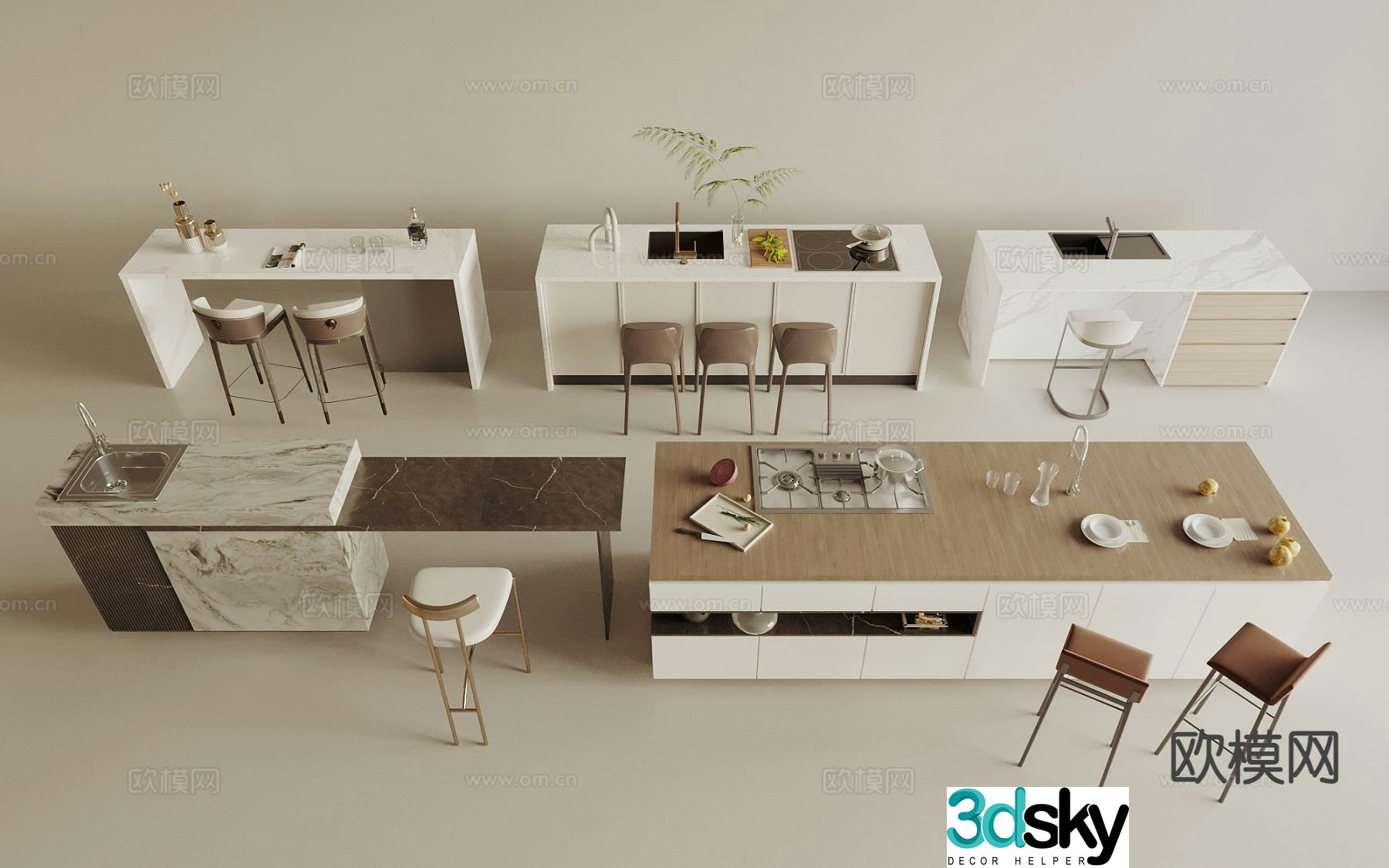 Modern bar counter bar chair island table 3d model