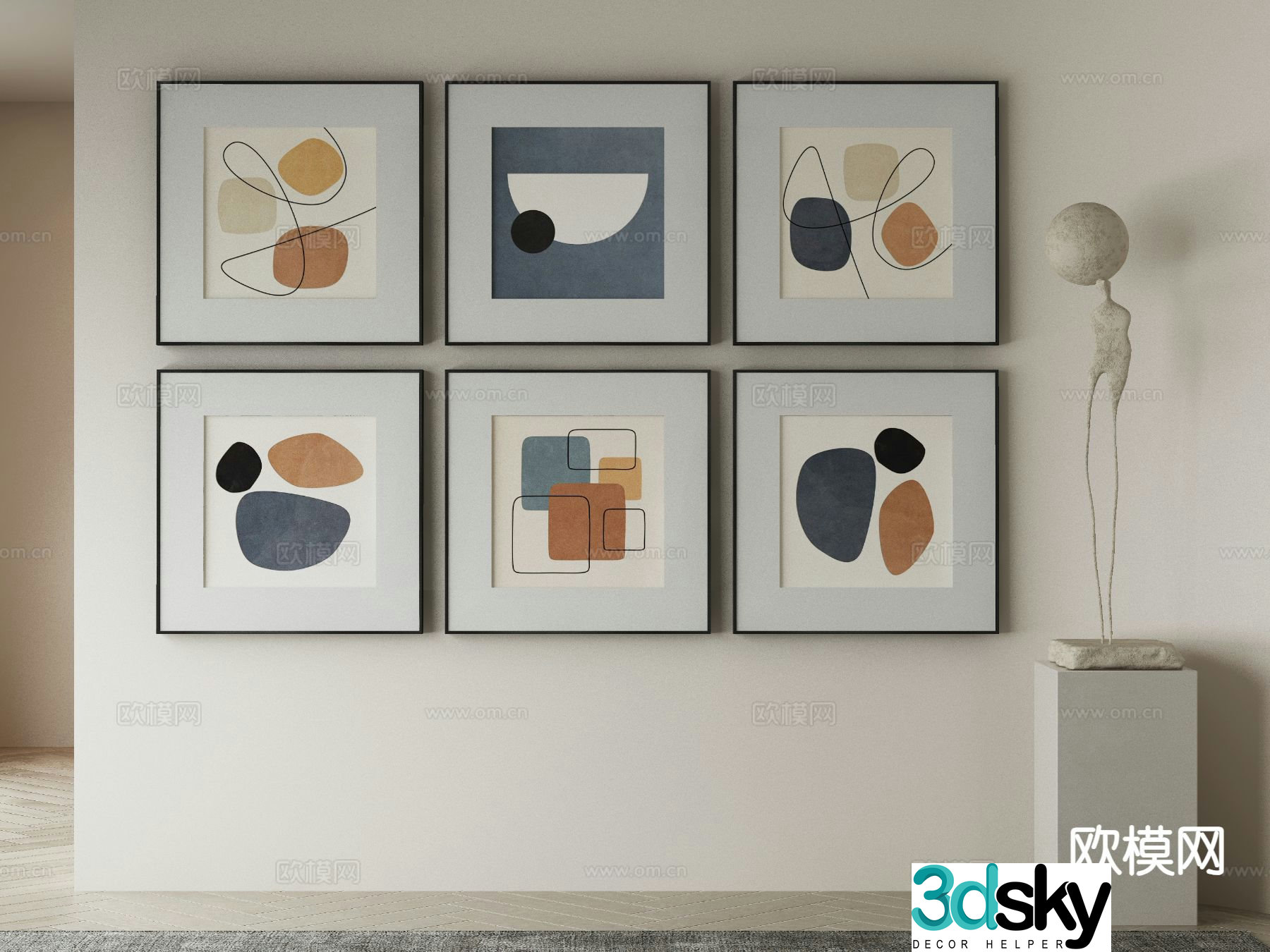 Modern decorative painting abstract painting combined painting 3d model