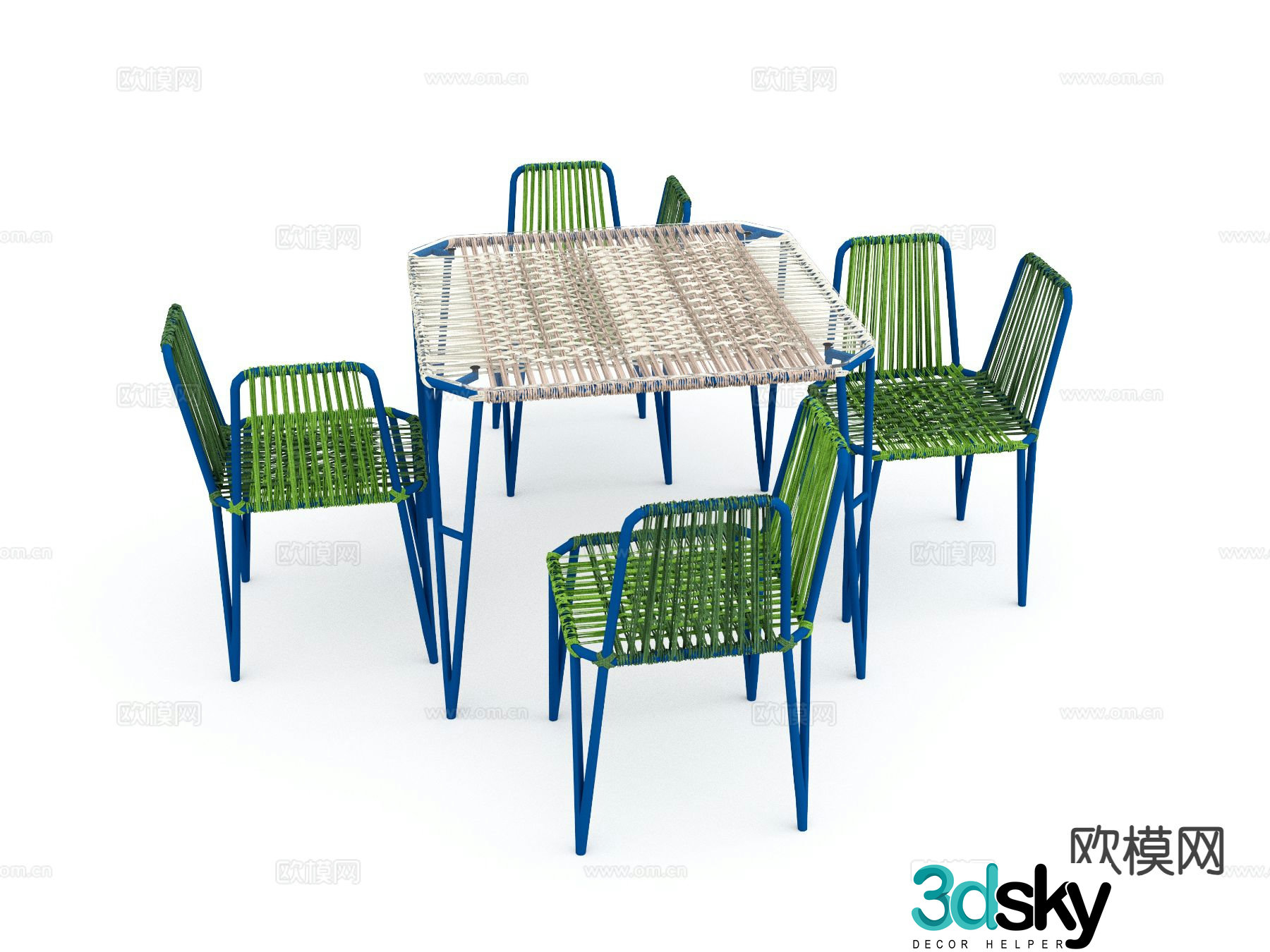 Modern outdoor table and chairs rope dining table 3d model