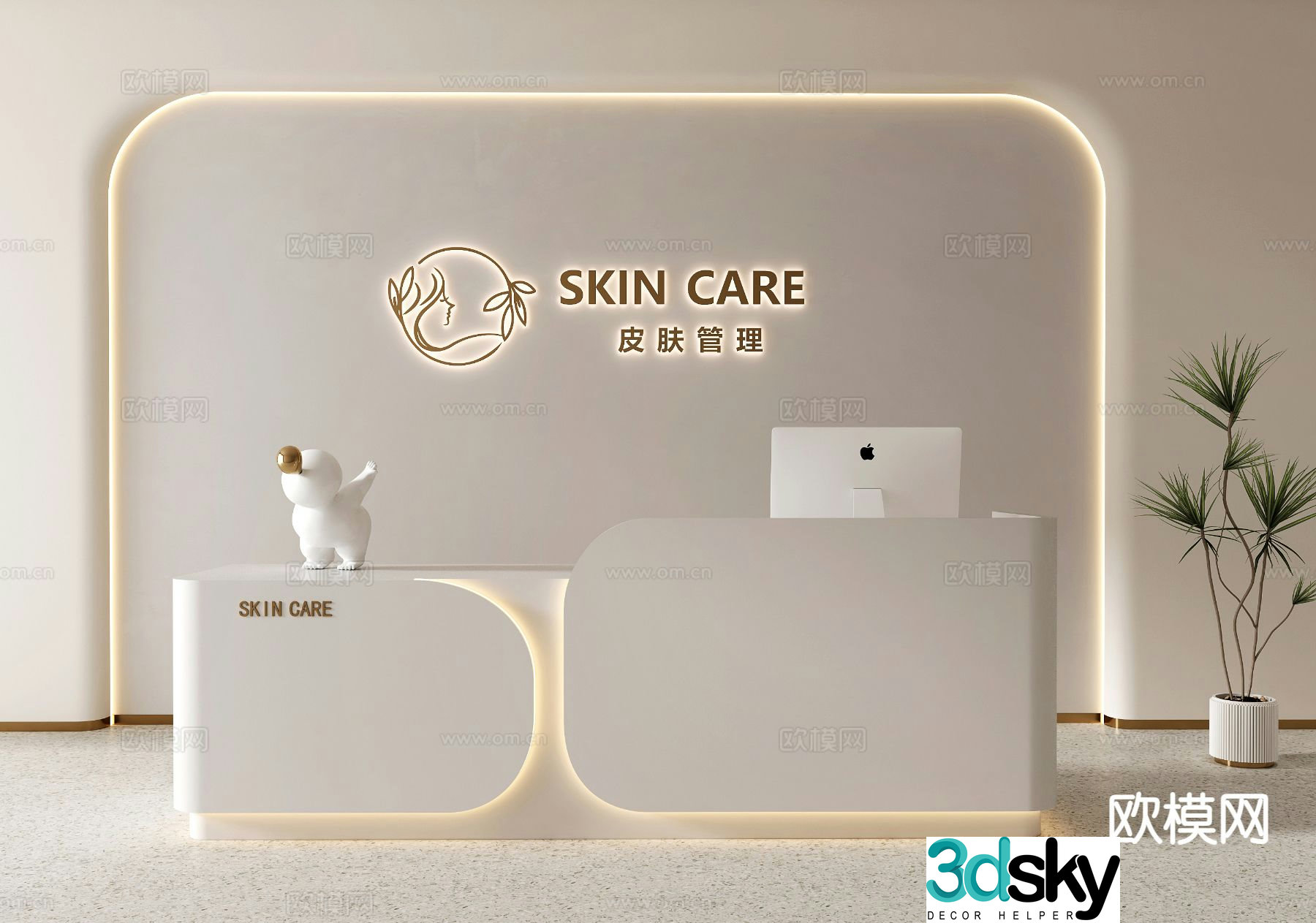 Cream style front desk reception desk cashier 3d model