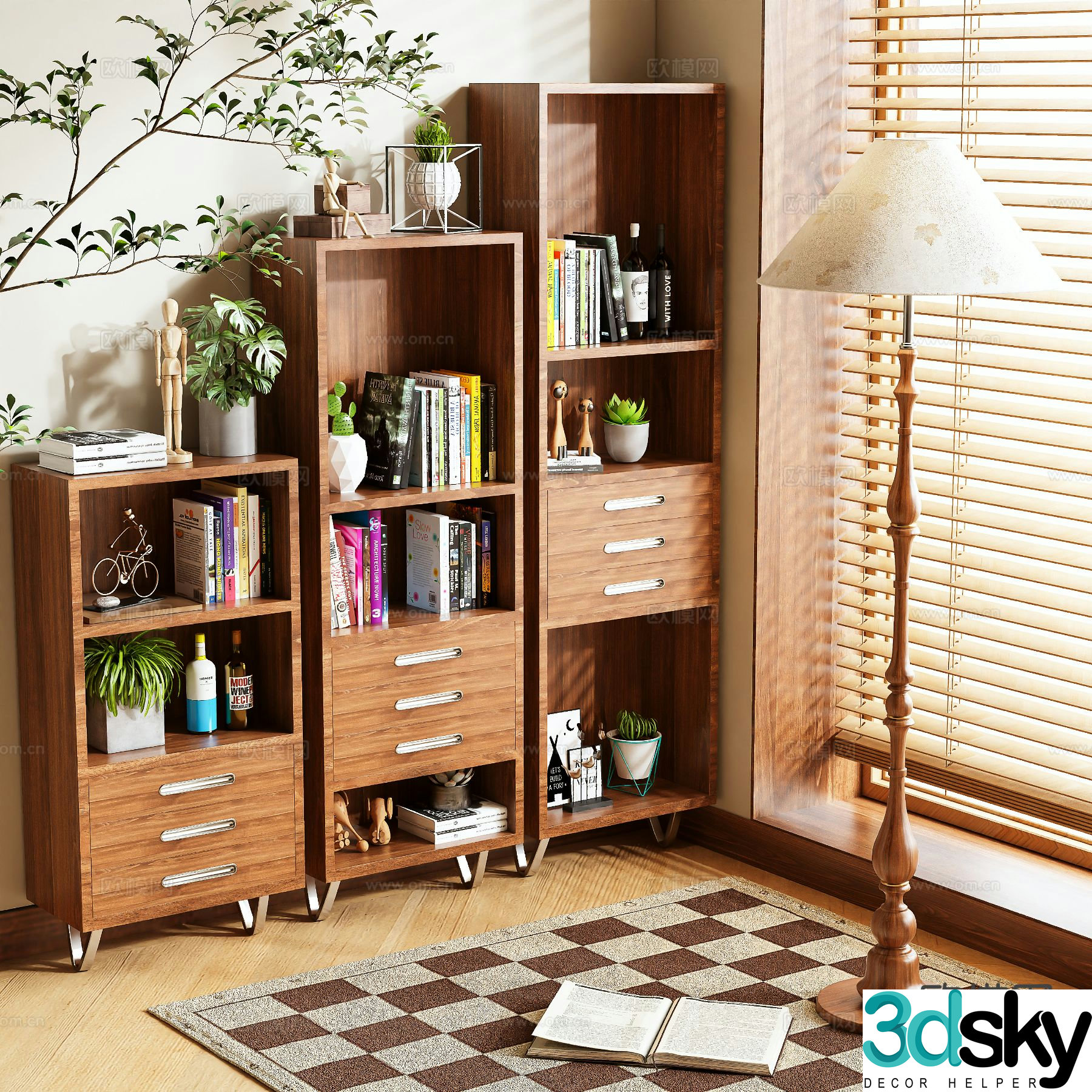 Log style bookshelf locker 3d model