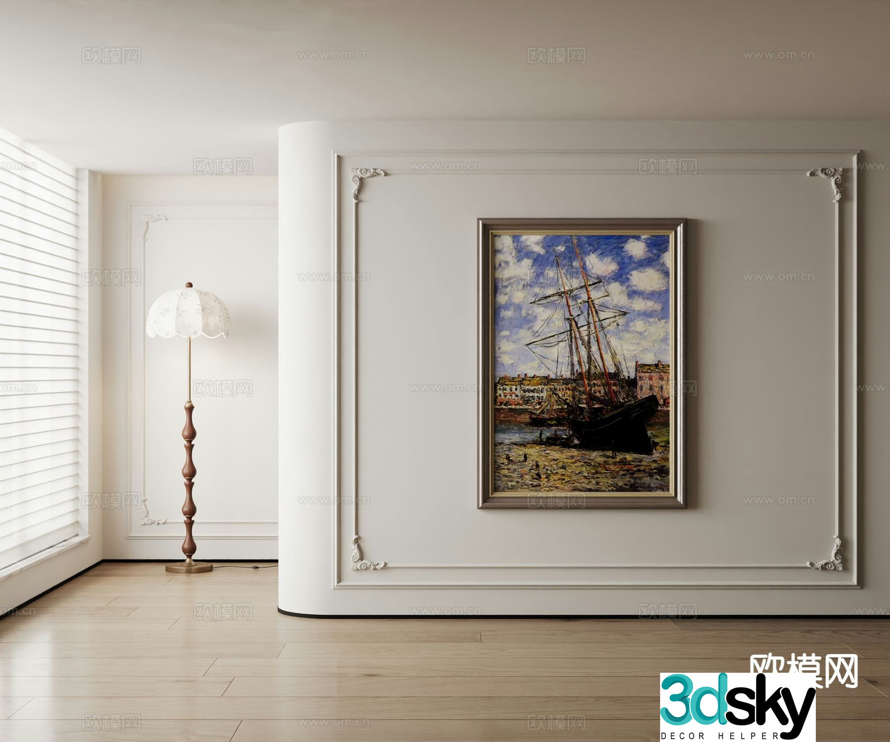 American decorative painting sailboat oil painting 3d model
