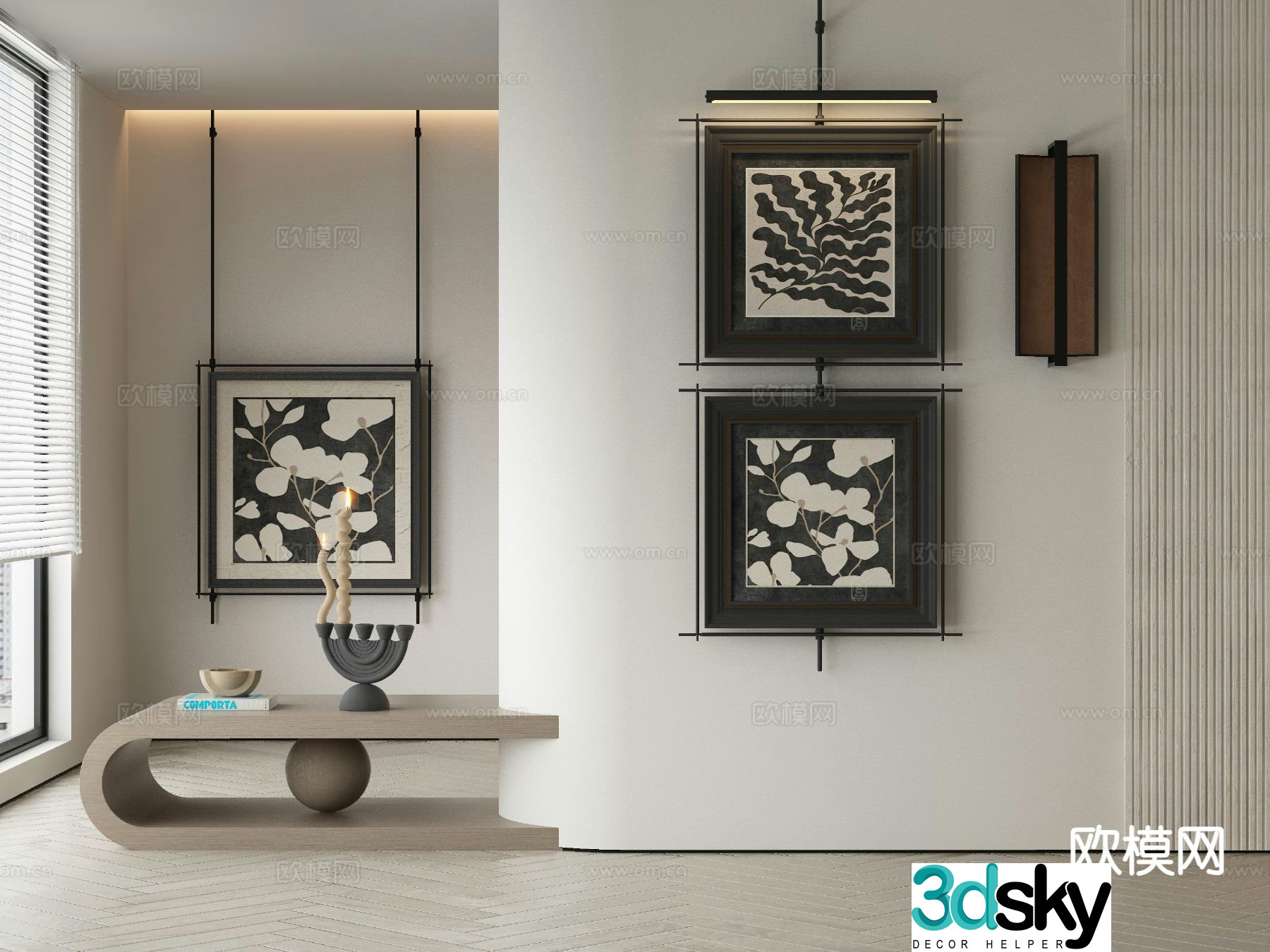 Medieval style decorative painting black and white hanging painting 3d model