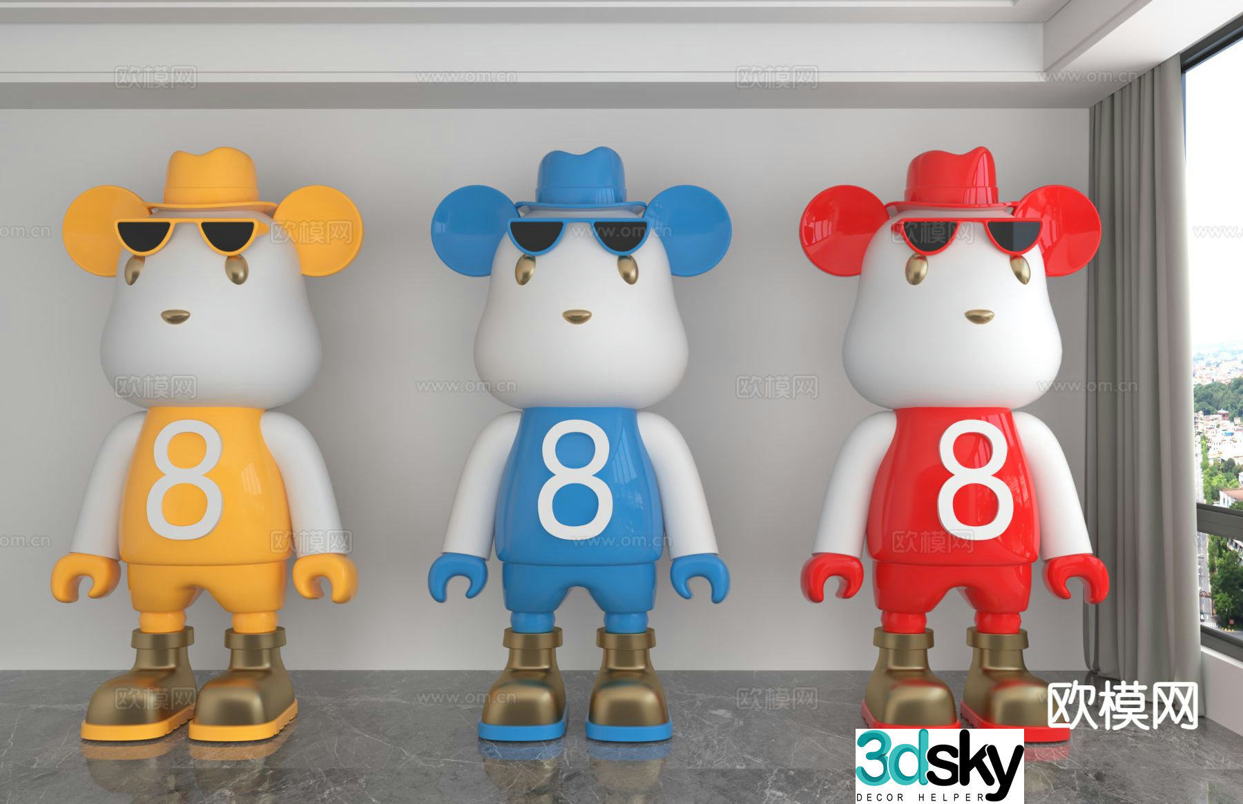 Modern Violent Bear Doll Trendy Toy Ornament 3D Model