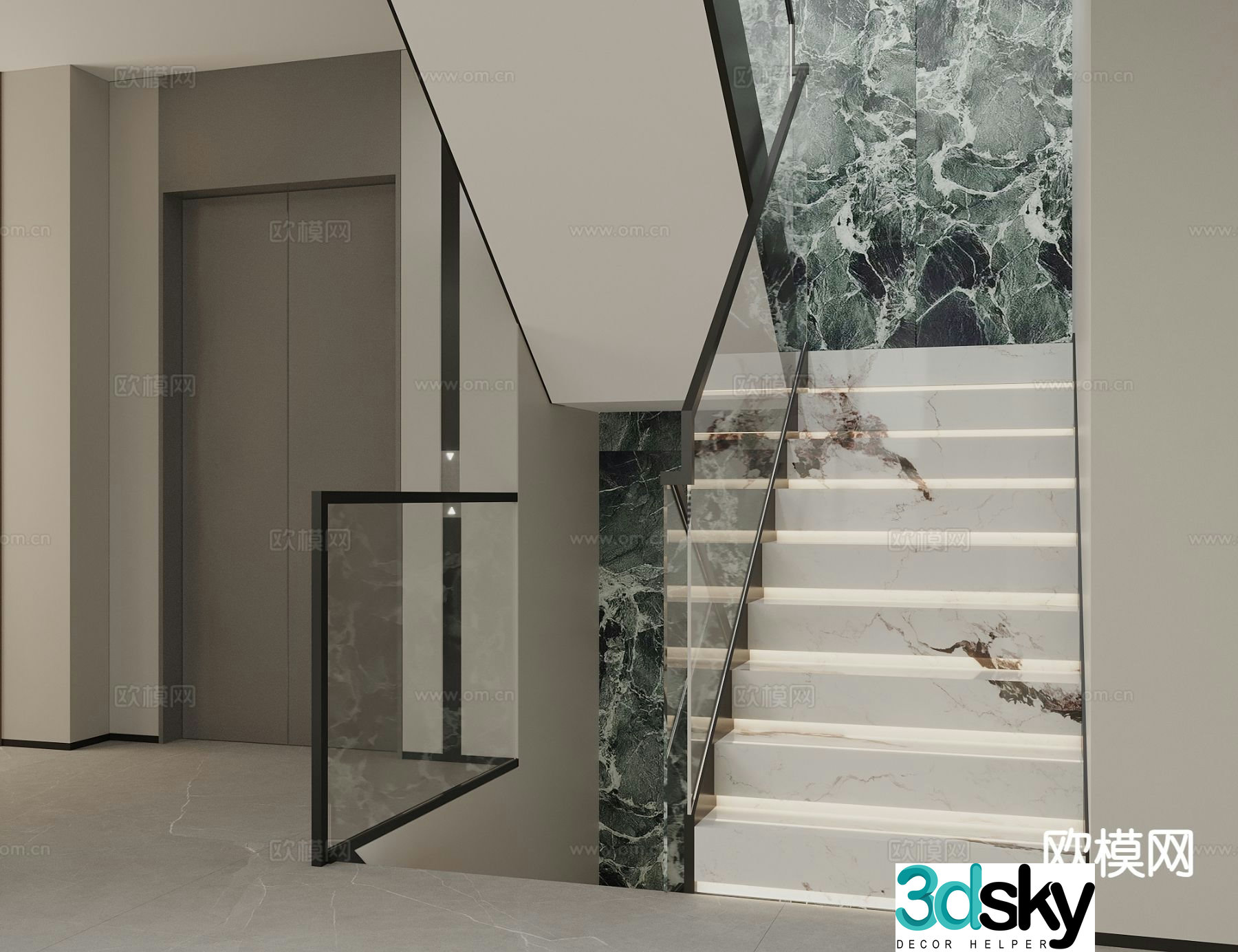 Modern villa stairwell elevator room 3d model