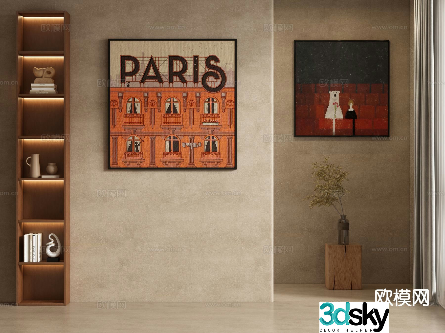 Medieval style decorative painting hanging painting architectural painting 3D model