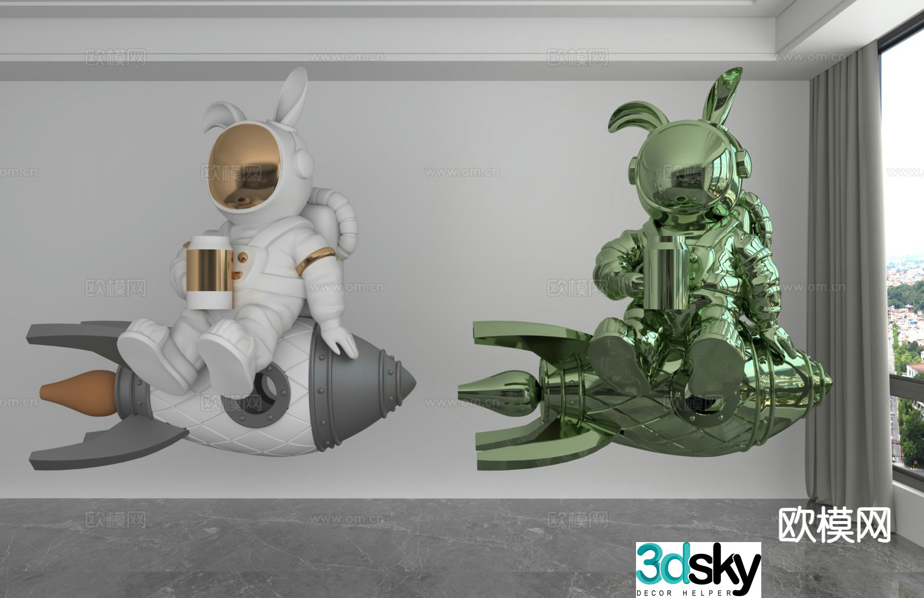 Modern color laser astronaut trendy ornament 3D model