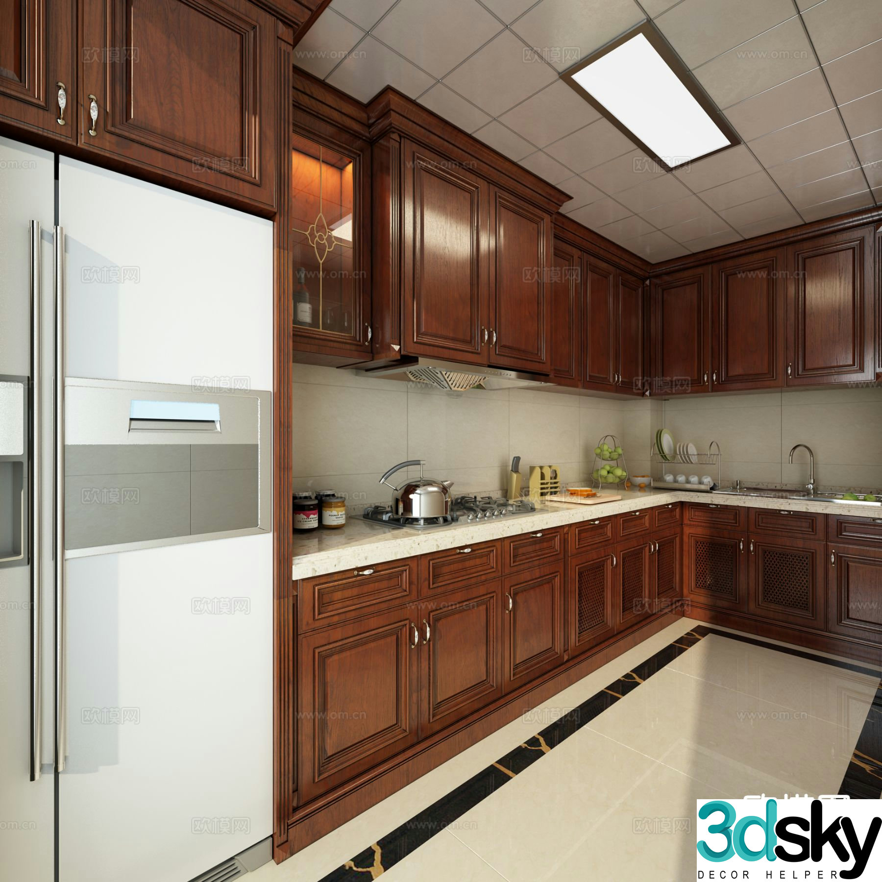American kitchen fully customized kitchen 3d model