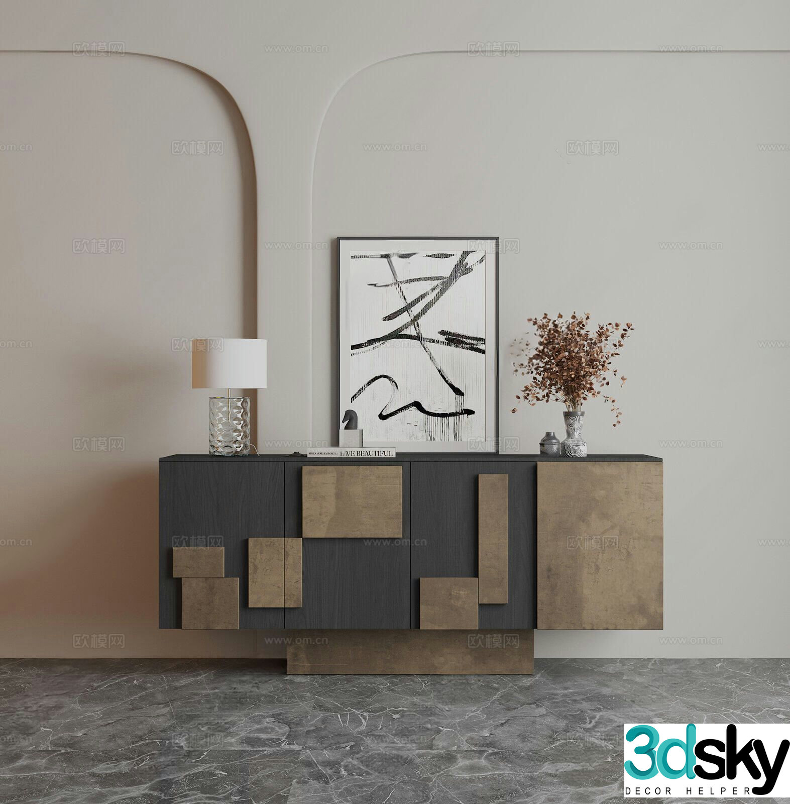 Medieval style side cabinet and entrance cabinet 3D model