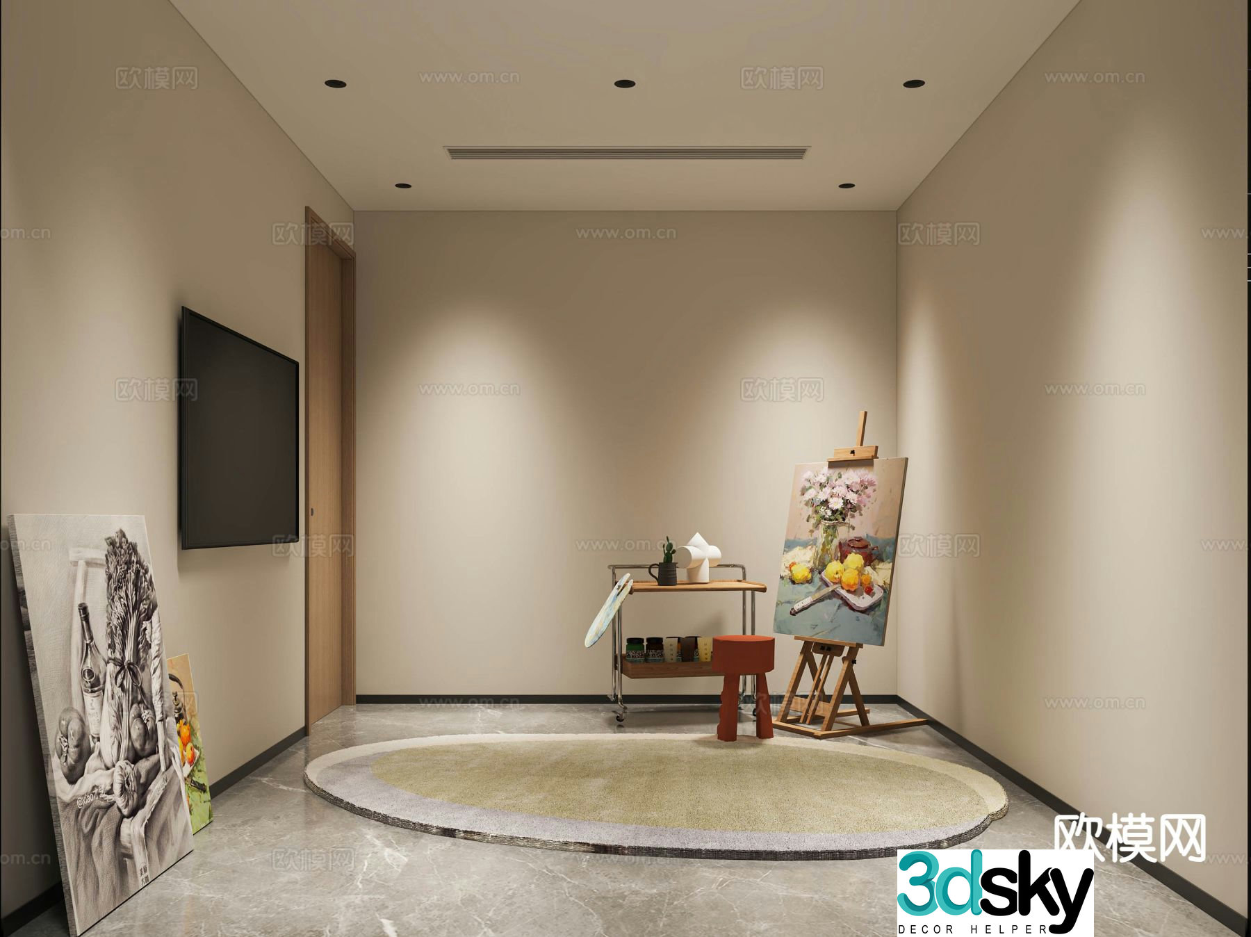 Modern studio art room 3d model