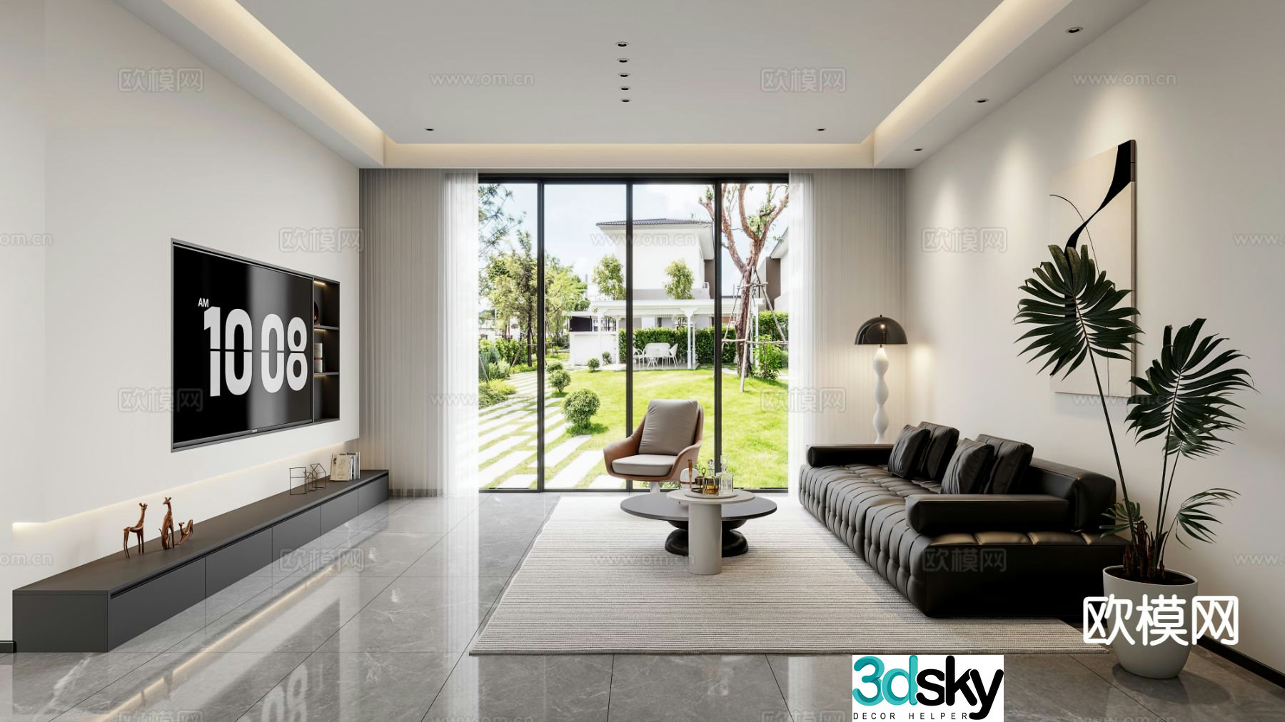 Black and white gray living room 3d model