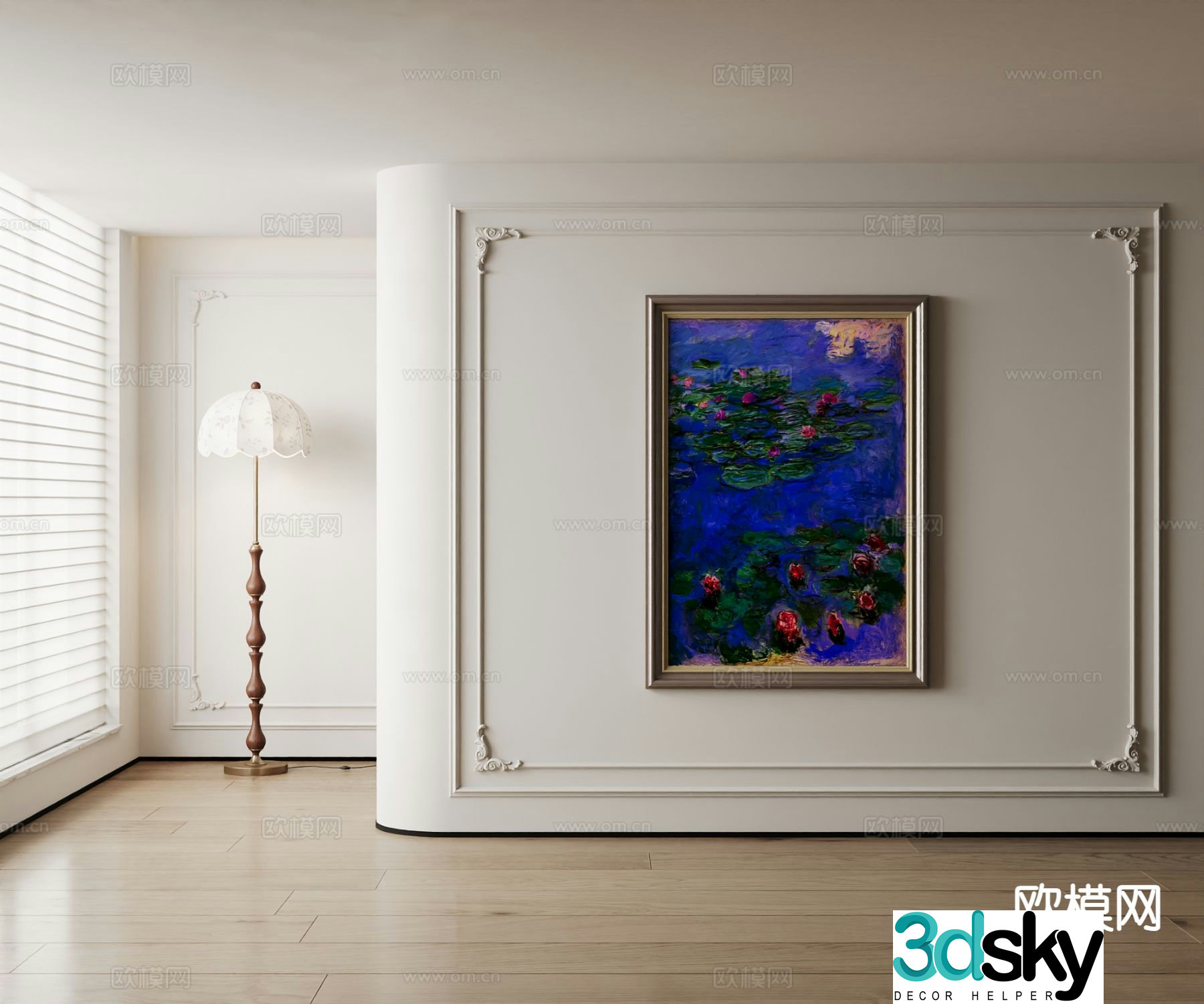 American decorative painting lotus pond oil painting 3d model