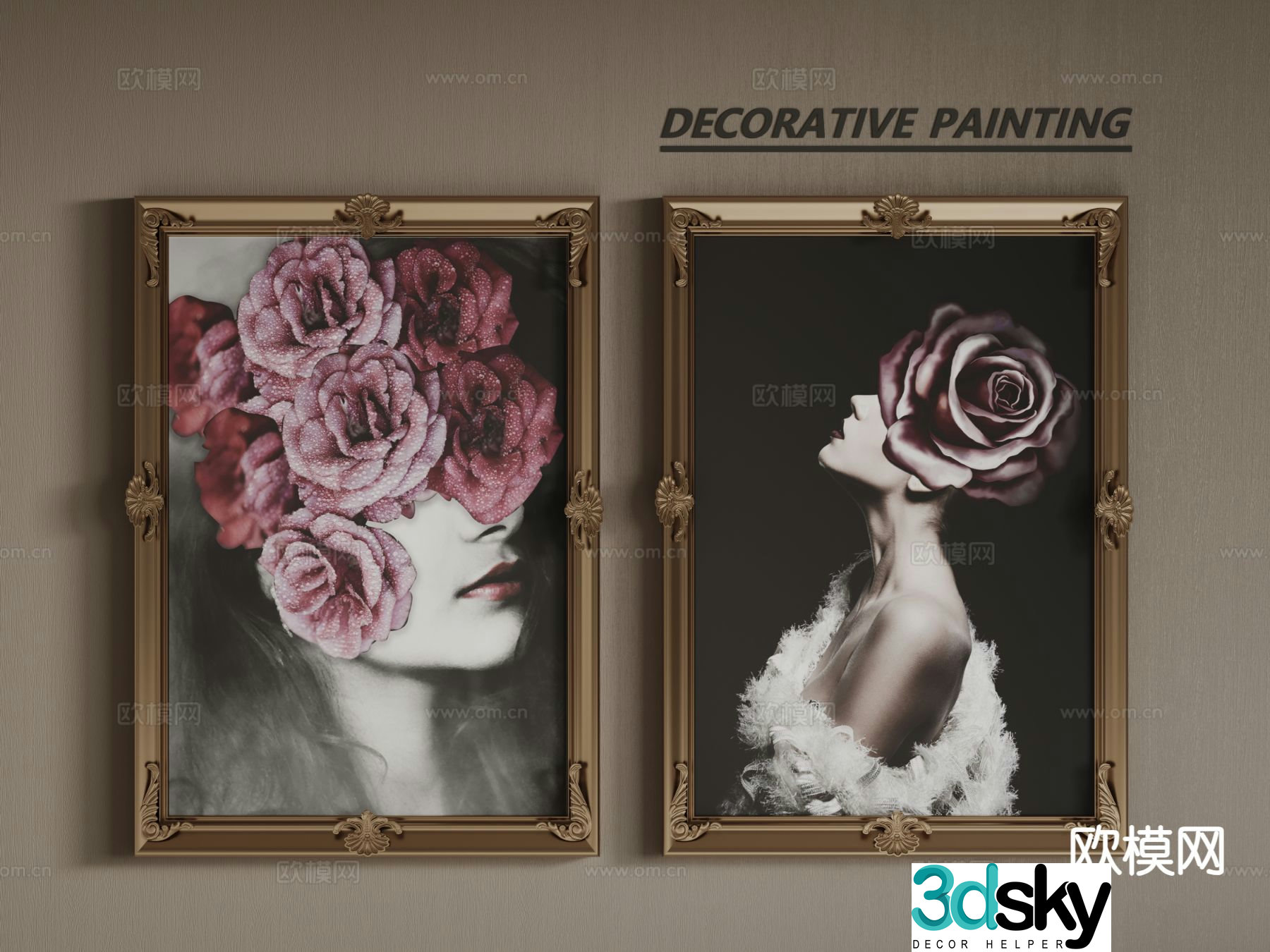 European decorative painting frame painting bedside painting artistic portrait painting 3D model